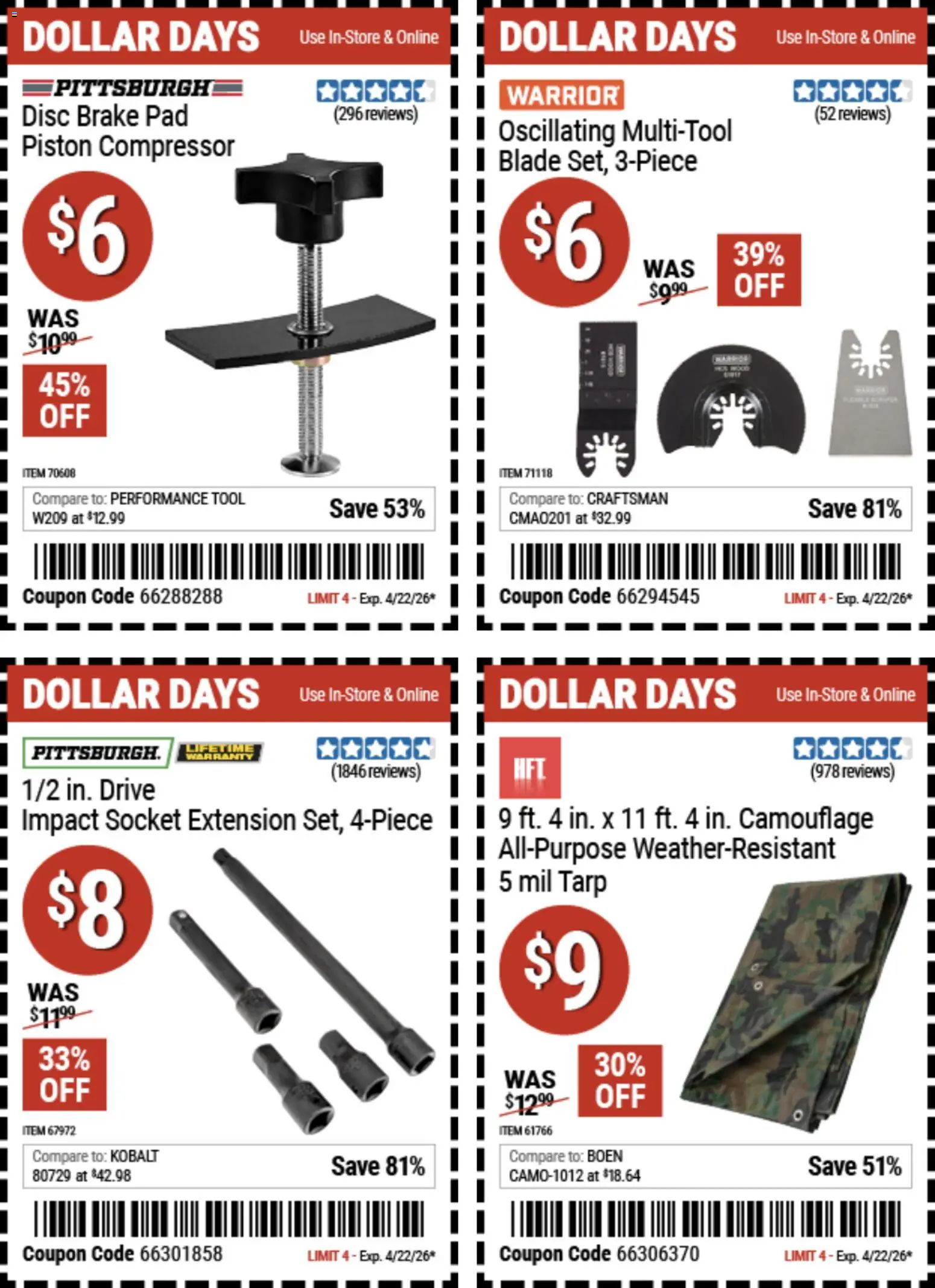 Harbor Freight Dollar Days - valid from 09.04.2026 | Page: 3 | Products: Compressor, Socket, Brake Pad