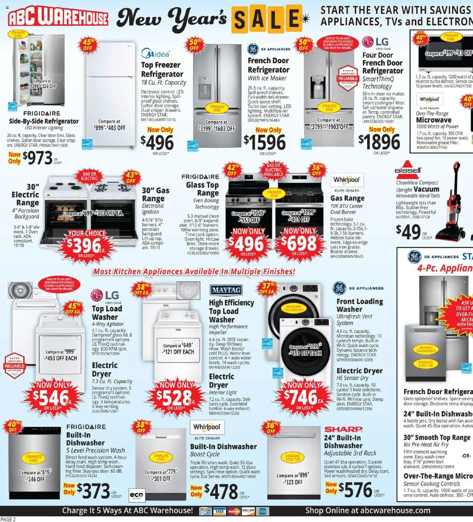 ABC Warehouse Weekly Ad - valid from 04.01.2026 | Page: 2 | Products: Microwave, Sensor, Washer, Freezer