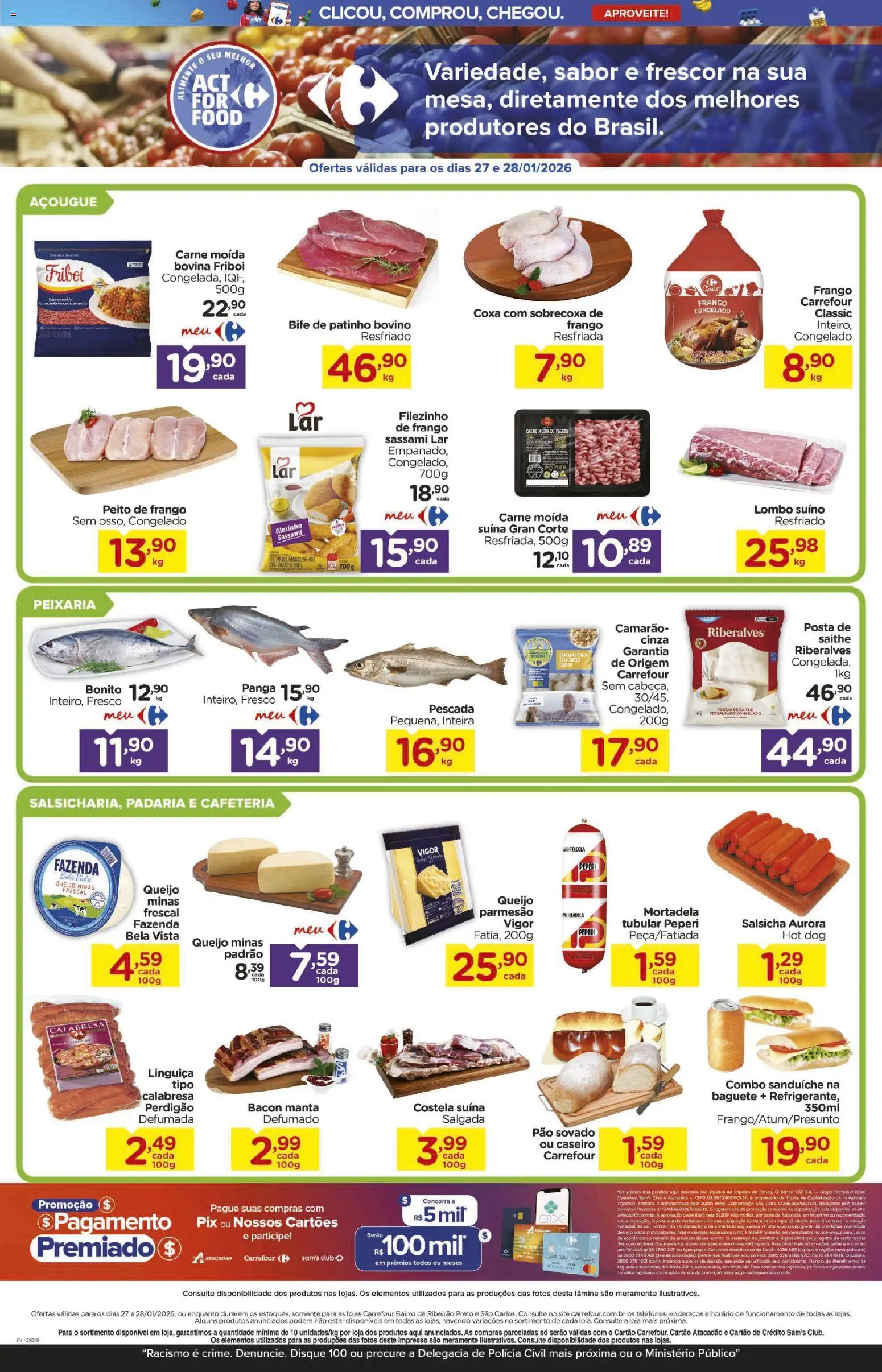 Carrefour Bairro Folheto - válido de 27.01.2026 | Página: 2 | Produtos: Salsicha, Frango, Peito de frango, Carne moida friboi