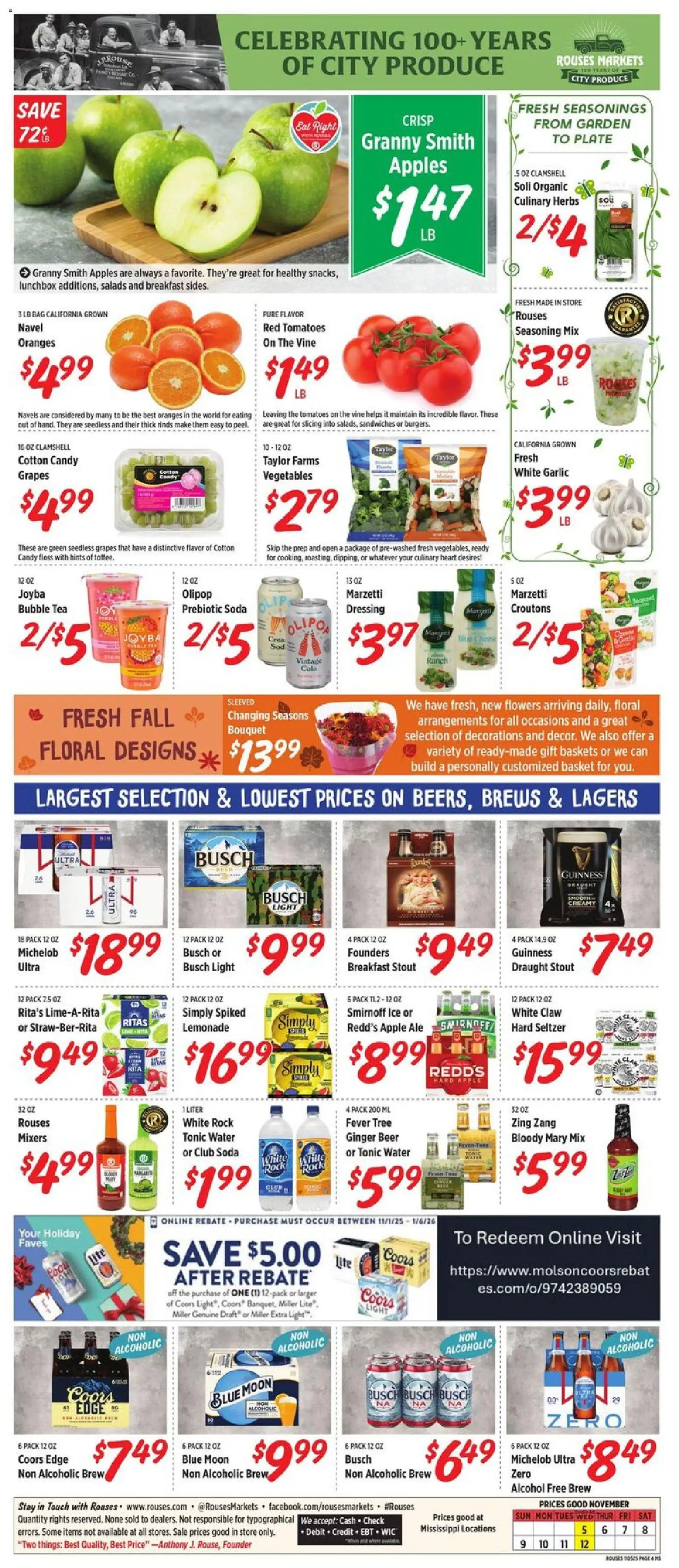 Rouses Weekly Ad - MS - valid from 05.11.2025 | Page: 8 | Products: Beer, Vegetables, Garlic, Grapes