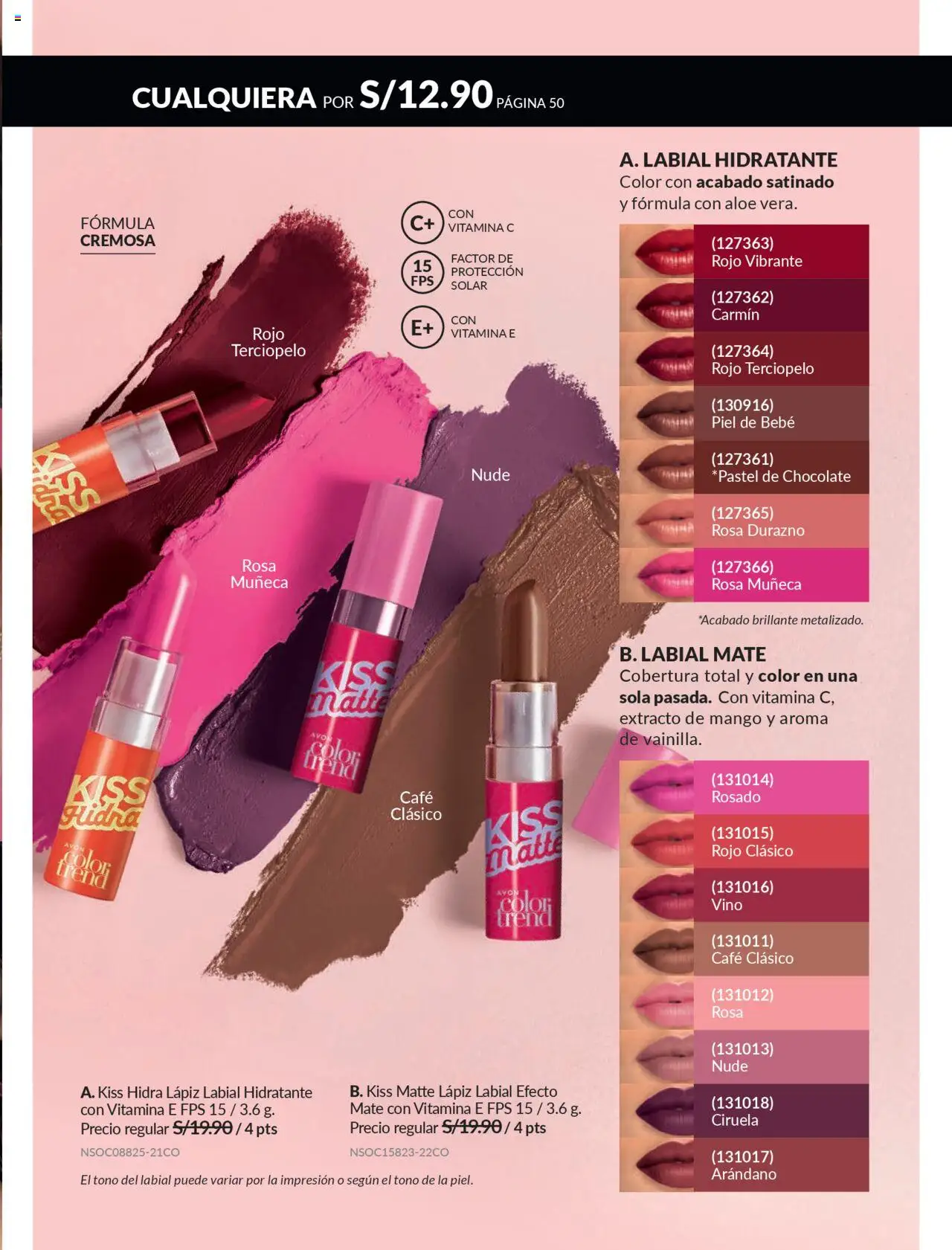 Catálogo Avon válido desde 11.08.2025 | Página: 50 | Productos: Lápiz labial, Café, Chocolate, Vino