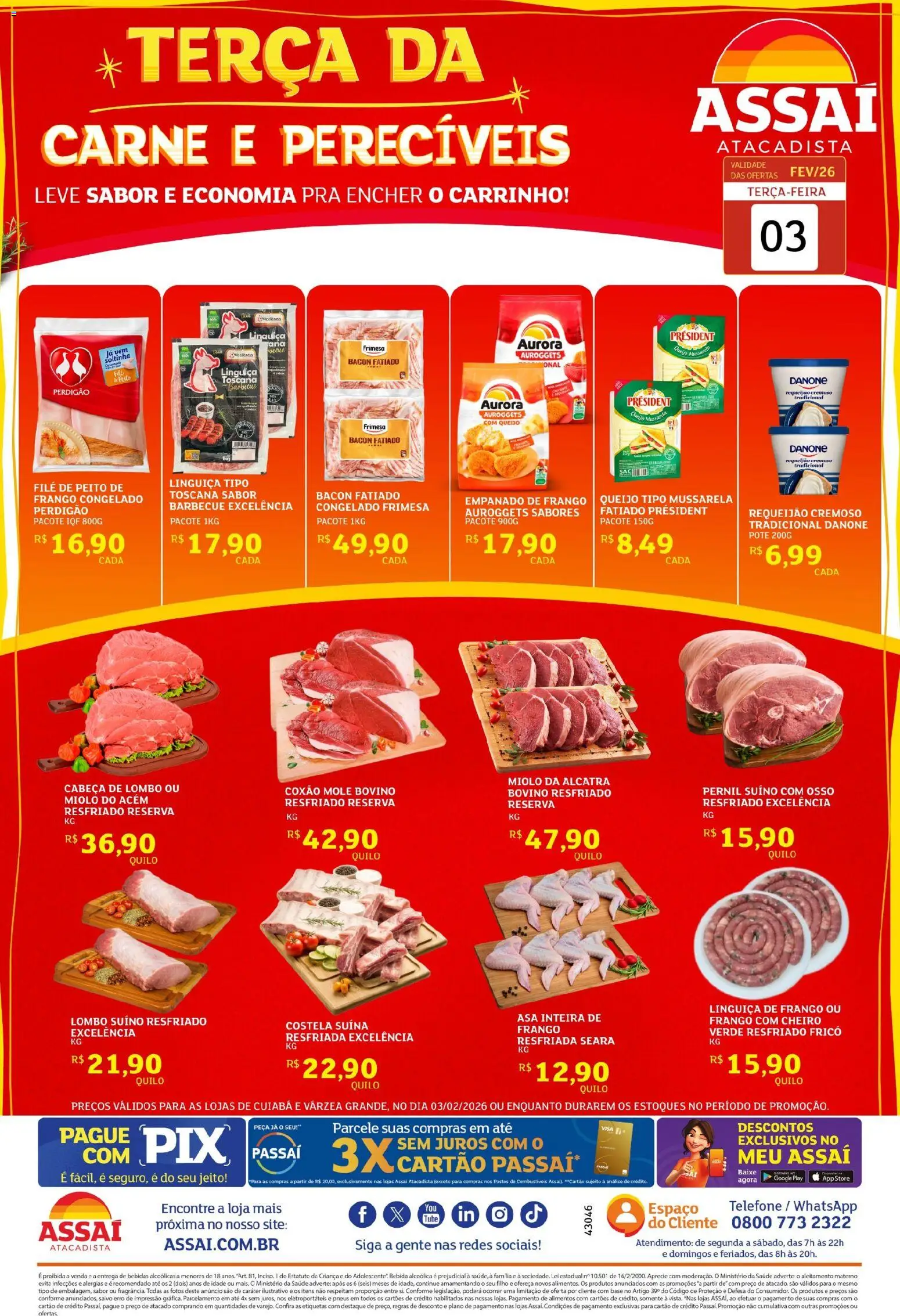 Assaí Atacadista Folheto - válido de 03.02.2026 | Página: 1 | Produtos: Acém, Bebida, Telefone, Frango