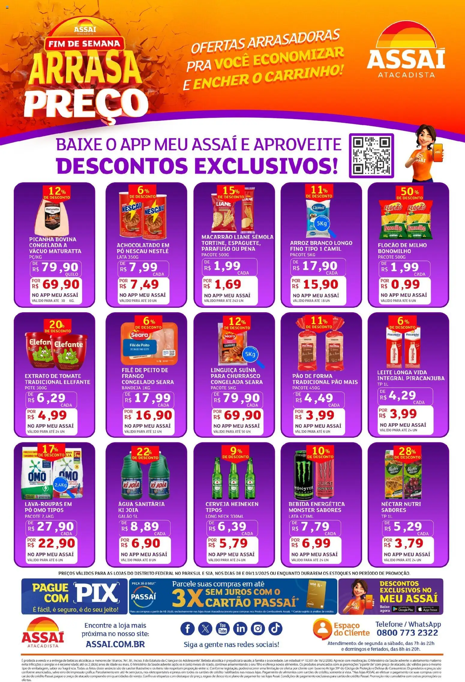 Assaí Atacadista Folheto - válido de 08.11.2025 | Página: 2 | Produtos: Nescau, Leite, Cerveja Heineken, Telefone