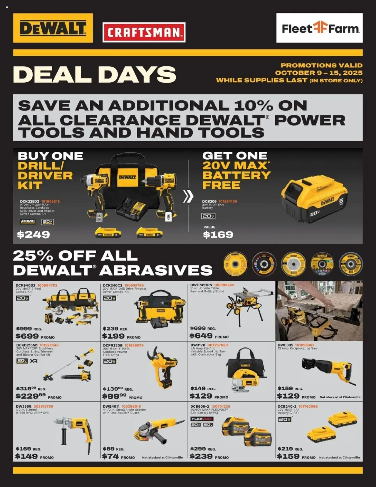 Mills Fleet Farm DeWalt Days Preview - valid from 06.10.2025 | Page: 1 | Products: Pruner, Battery, Angle Grinder, Grinder