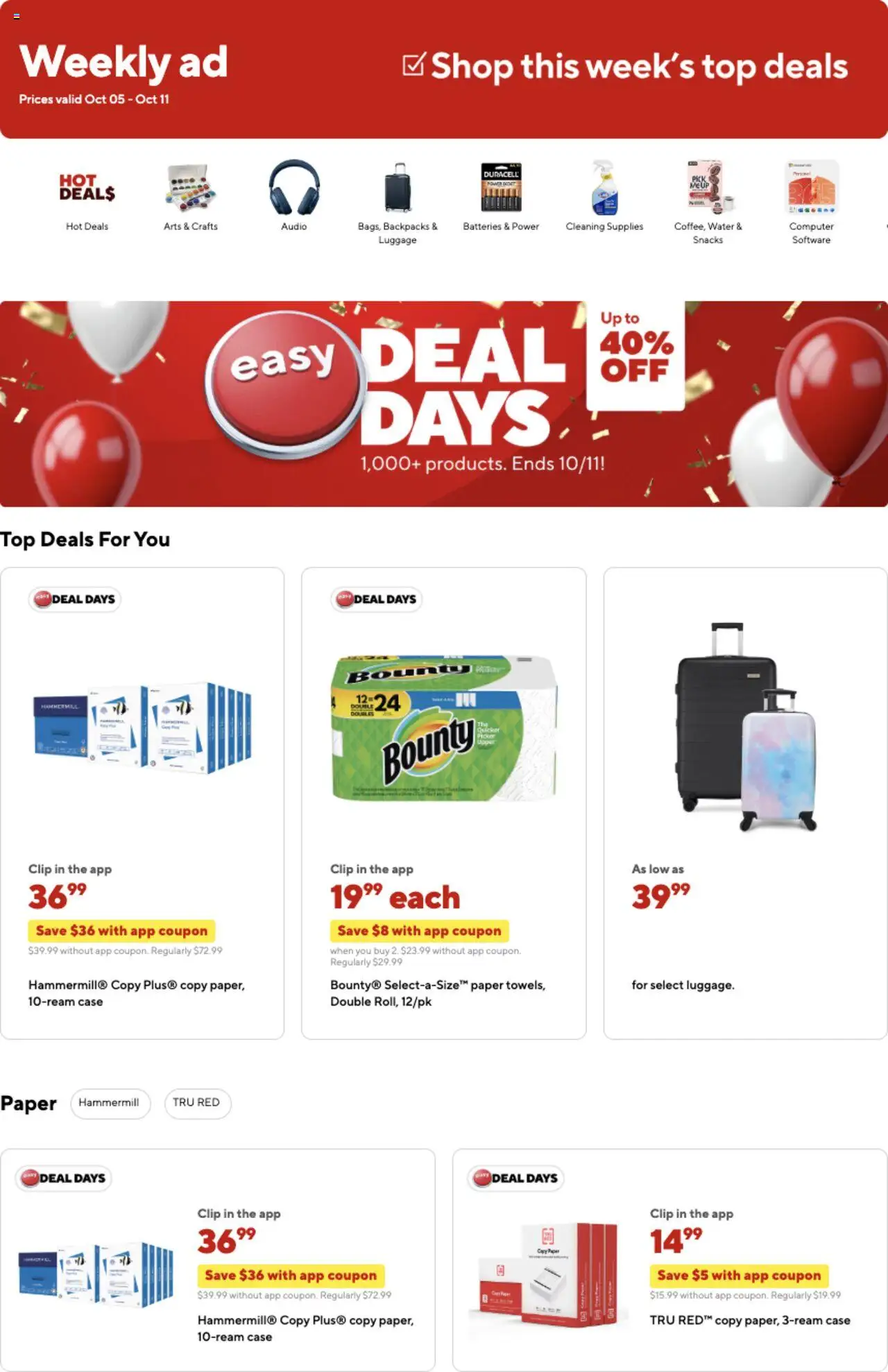Staples Weekly Ad - valid from 05.10.2025 | Page: 1 | Products: Clip, Water, Computer, Case