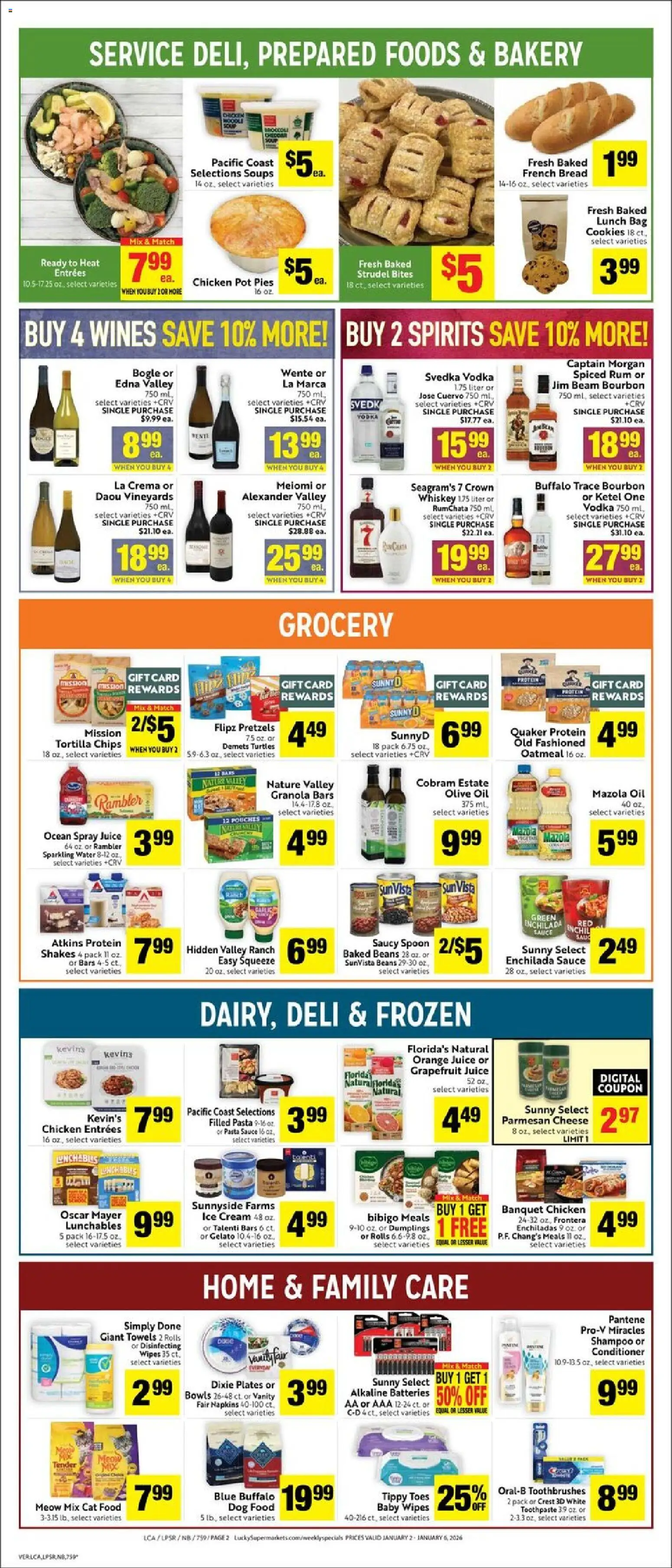 Lucky Supermarkets Weekly - CA - valid from 02.01.2026 | Page: 2 | Products: Dog Food, Oil, Pasta, Whiskey