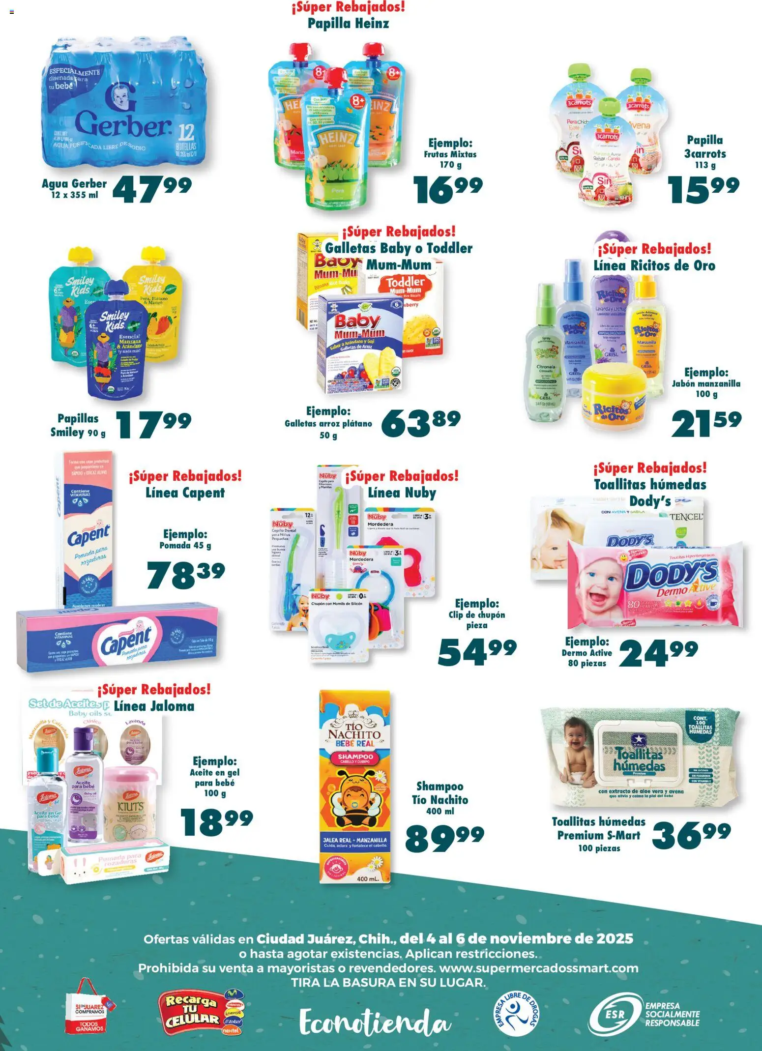 Nuevas ofertas de S-Mart válidas en toda la República Mexicana desde el 04.11.2025. ¡Encuentra las mejores ofertas en S-Mart folleto Ofertas de Feria Juárez! | Página: 6 | Productos: Pera, Toallitas húmedas, Vitaminas, Jabón