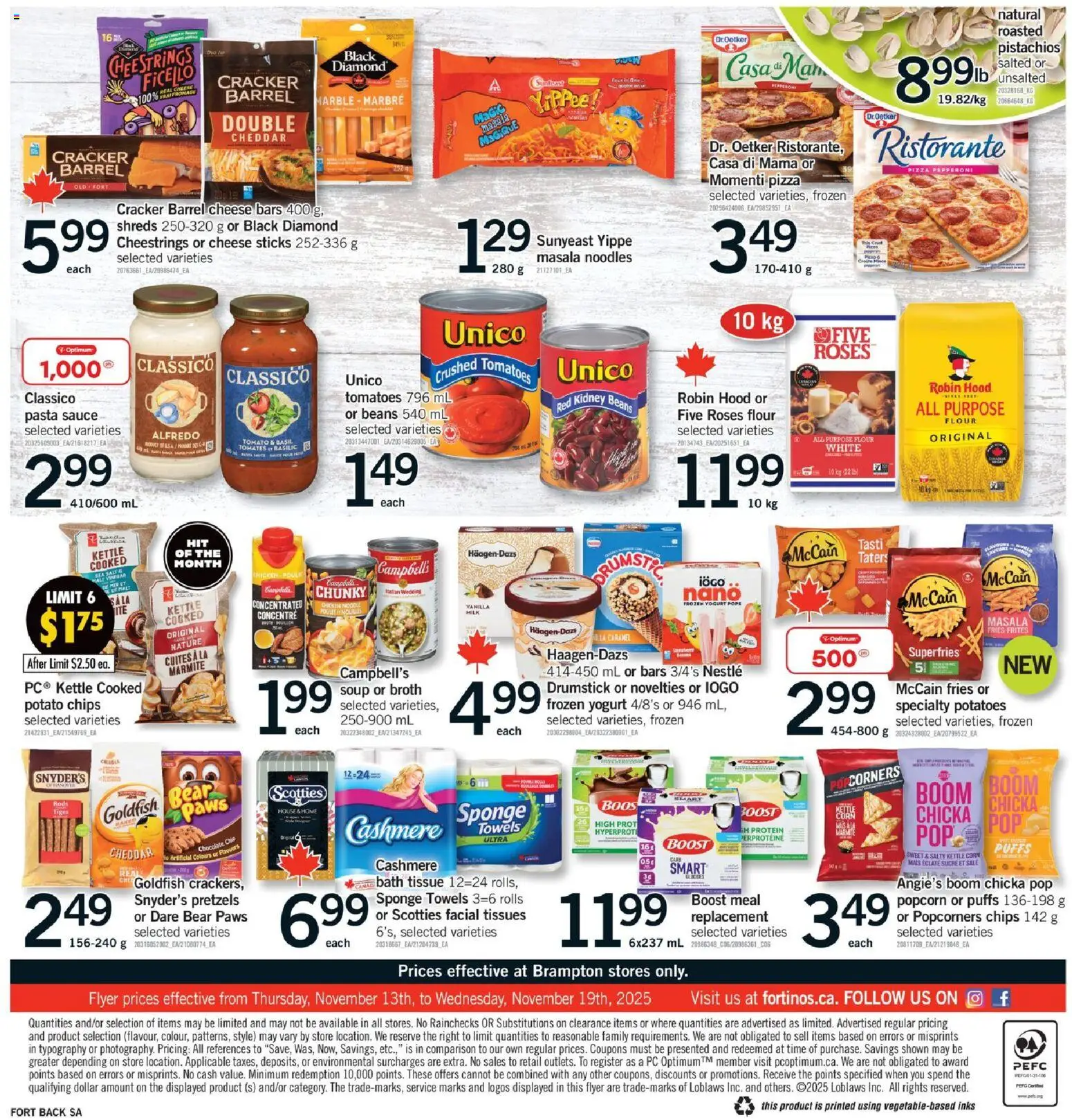 Fortinos flyer valid from 13.11.2025 | Page: 2 | Products: Chips, PC, Sponge, Tomatoes