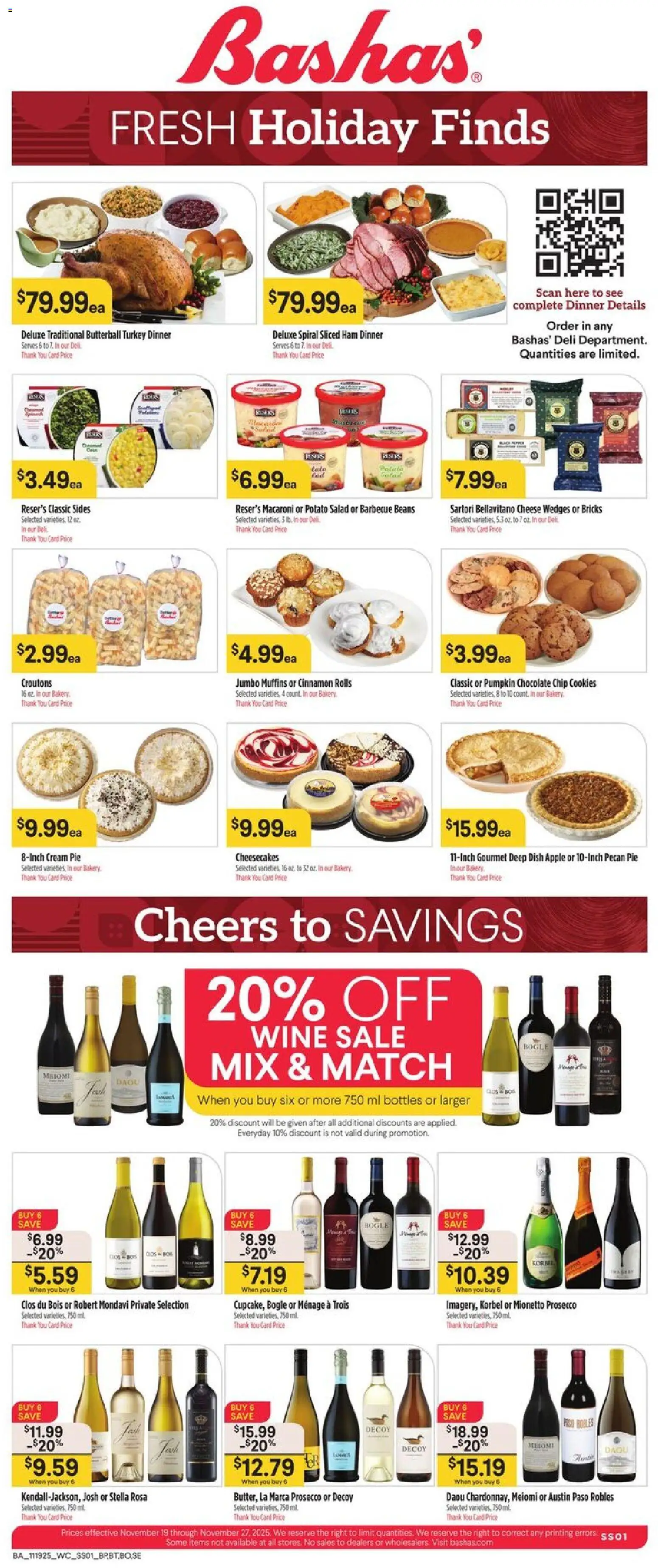 Basha's Weekly Ad - valid from 19.11.2025 | Page: 5 | Products: Wine, Pumpkin, Pecan Pie, Chocolate Chip