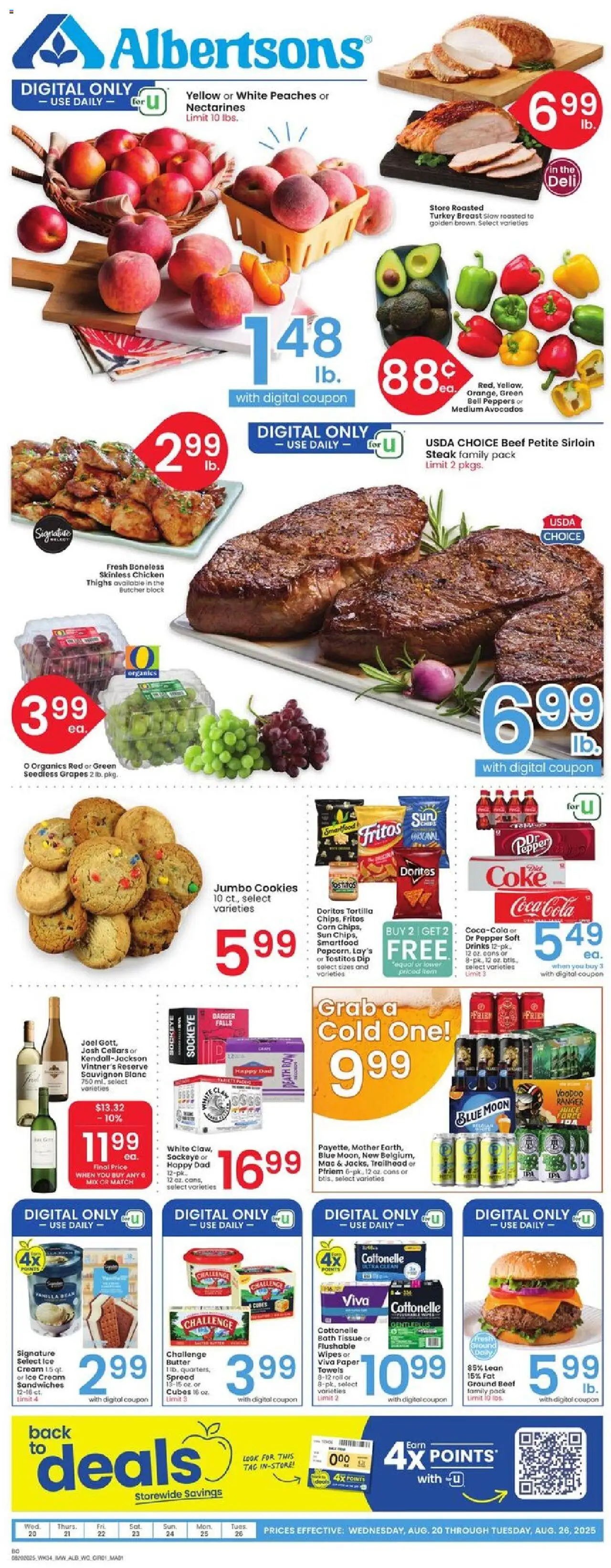 Albertsons Weekly Ad - valid from 20.08.2025 | Page: 1 | Products: Bath, Ice cream, Pepper, Grapes