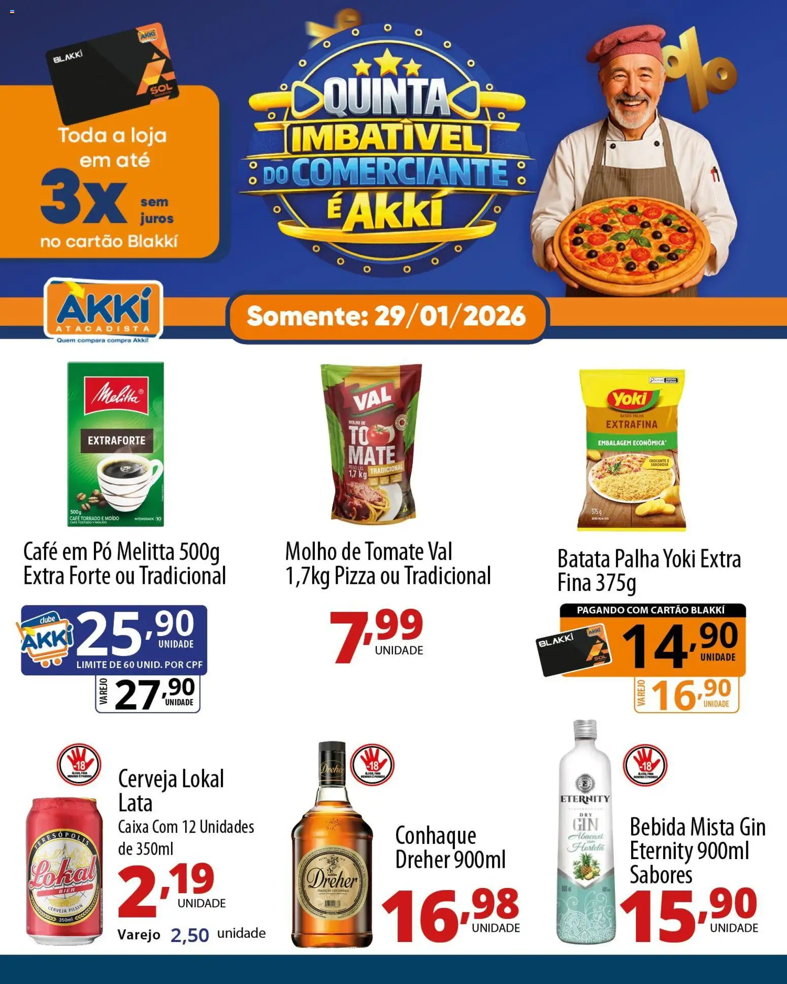 Akki Atacadista Folheto - válido de 29.01.2026 | Página: 3 | Produtos: Molho de tomate, Café, Cerveja, Gin