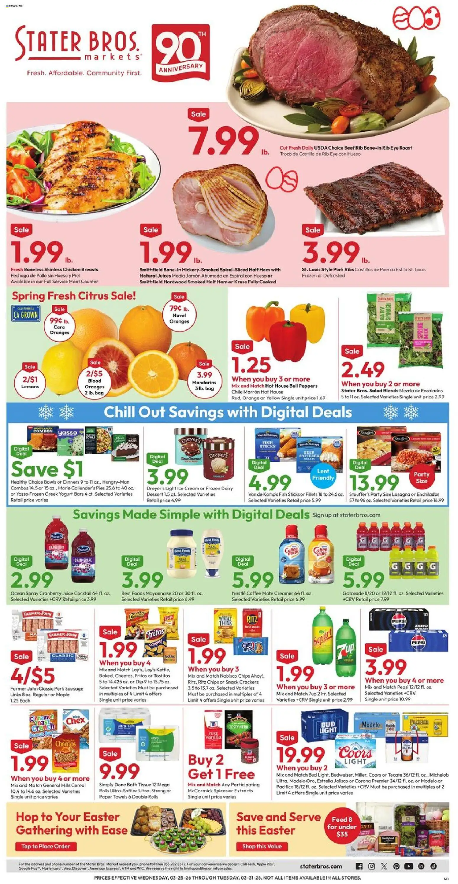 Stater Bros Weekly Ad - valid from 25.03.2026 | Page: 1 | Products: Beer, Chips, Ice cream, Sausage