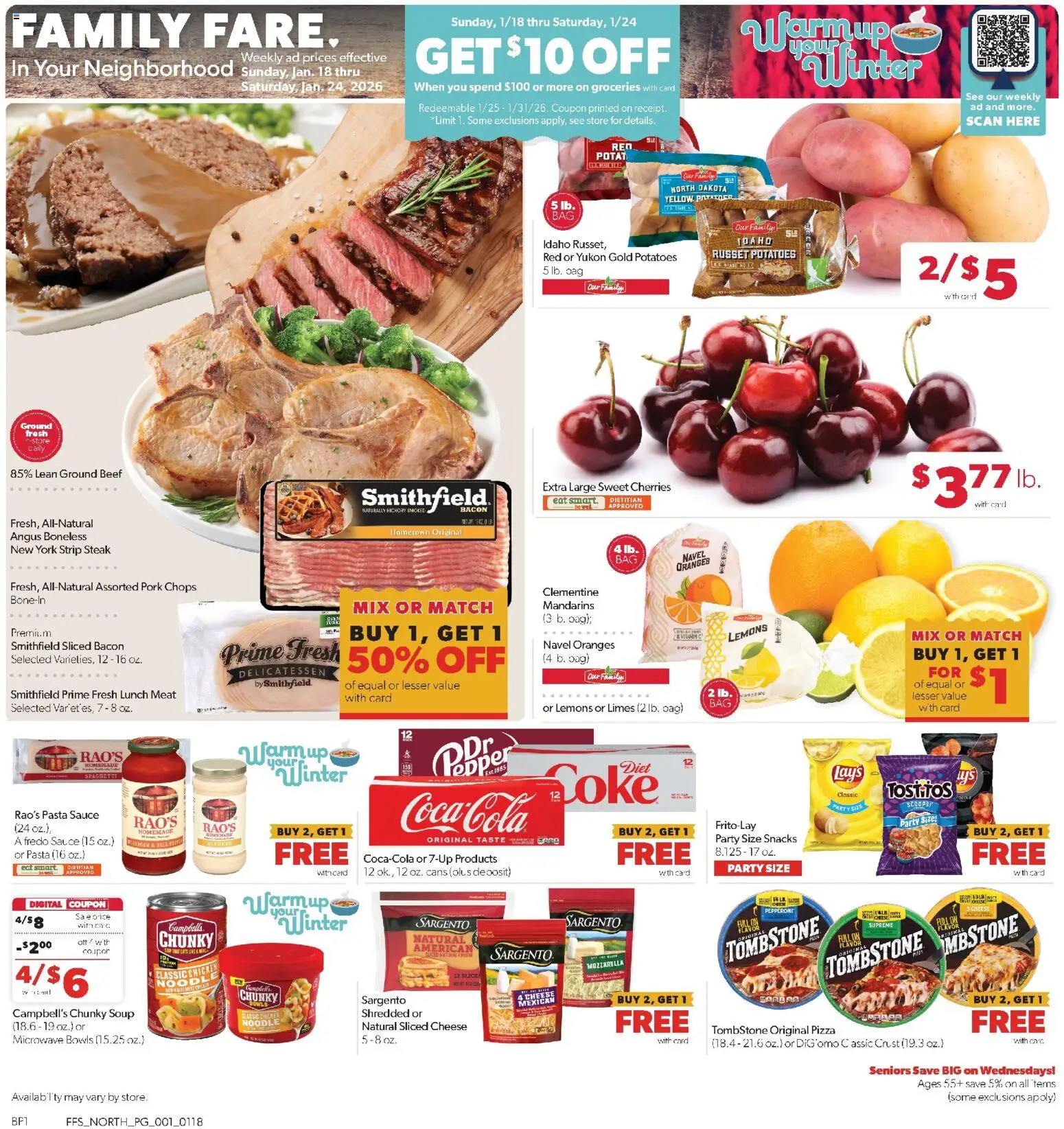 Family Fare Weekly Ad - valid from 18.01.2026 | Page: 1 | Products: Mandarins, Cheese, Pork, Oranges