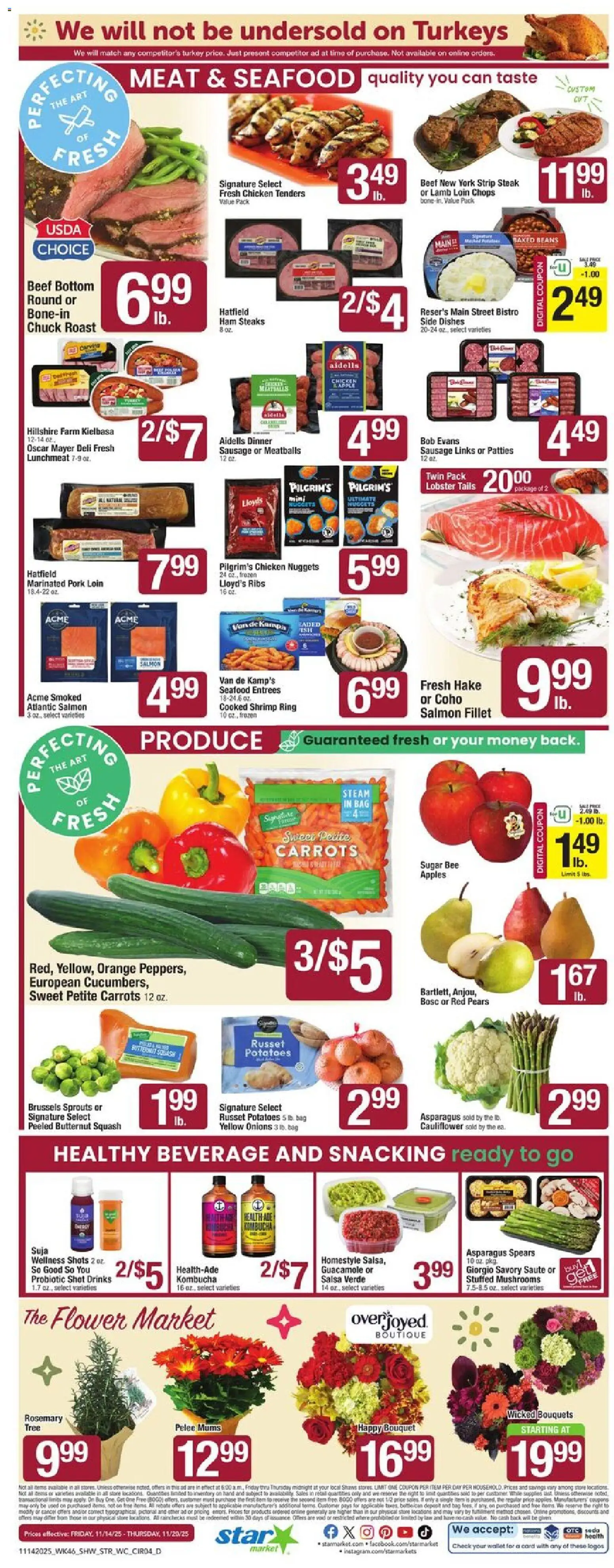 Star Market Weekly Ad - MA - valid from 14.11.2025 | Page: 4 | Products: Asparagus, Brussels Sprouts, Sausage, Cauliflower