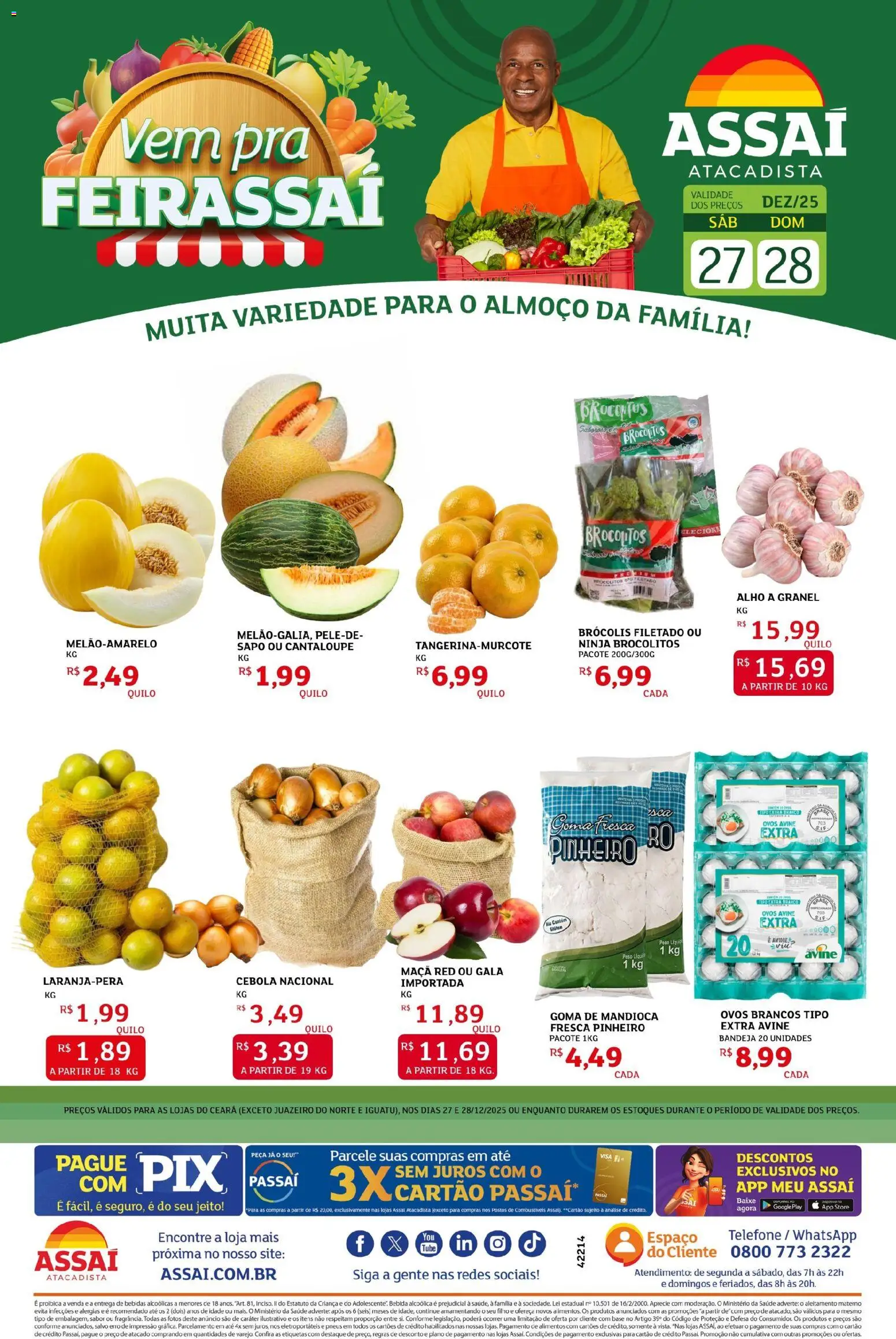 Assaí Atacadista Folheto - válido de 27.12.2025 | Página: 1 | Produtos: Mandioca, Bandeja, Brócolis, Telefone