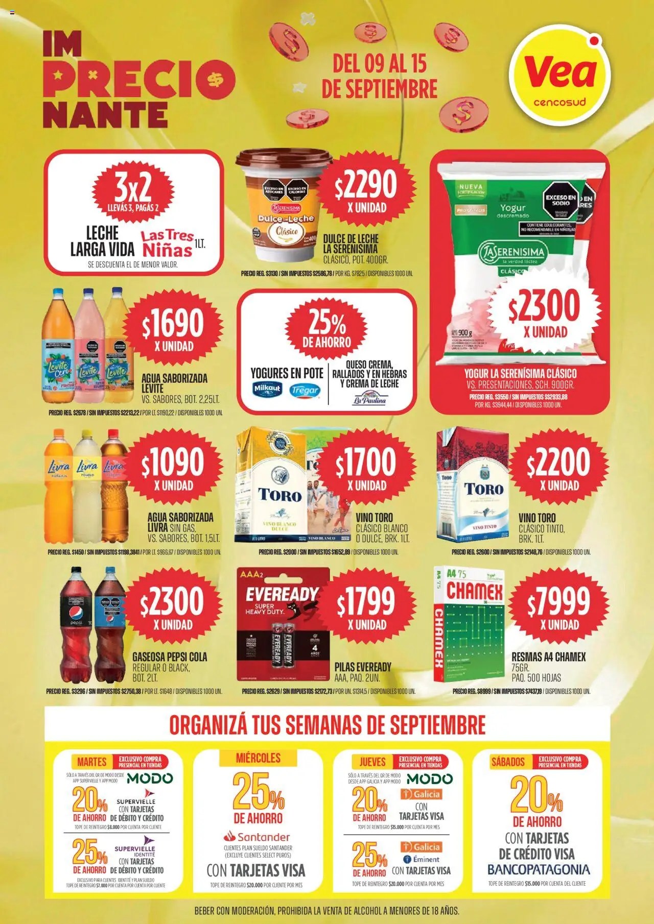 Vea - Oferta imPRECIOnante - Córdoba │ válido desde el 09.09.2025 | Página: 3 | Productos: Pilas, Crema de leche, Dulce de leche, Agua