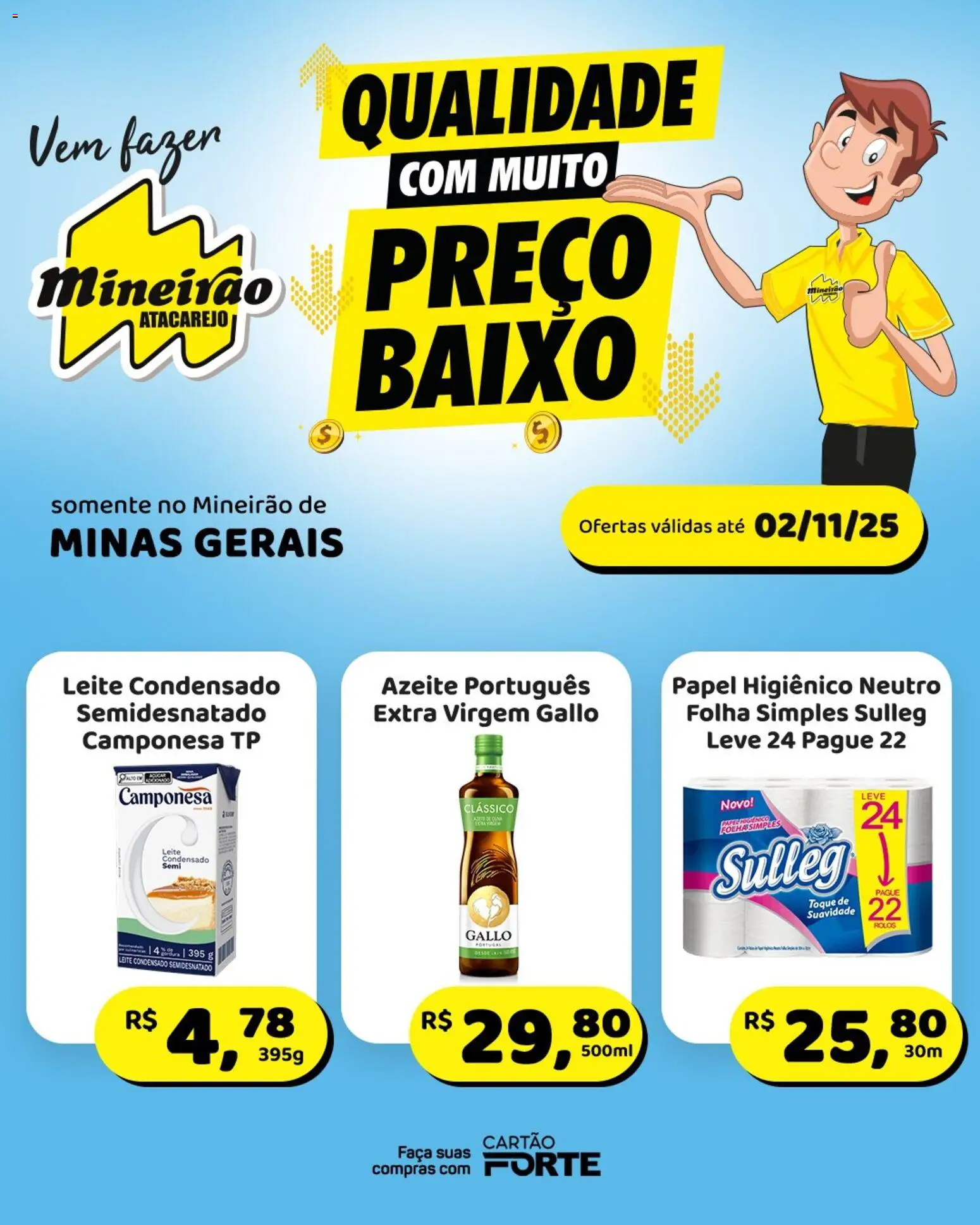 Mineirão Atacarejo Folheto - válido de 27.10.2025 | Página: 2 | Produtos: Leite, Baixo, Azeite, Papel higiênico