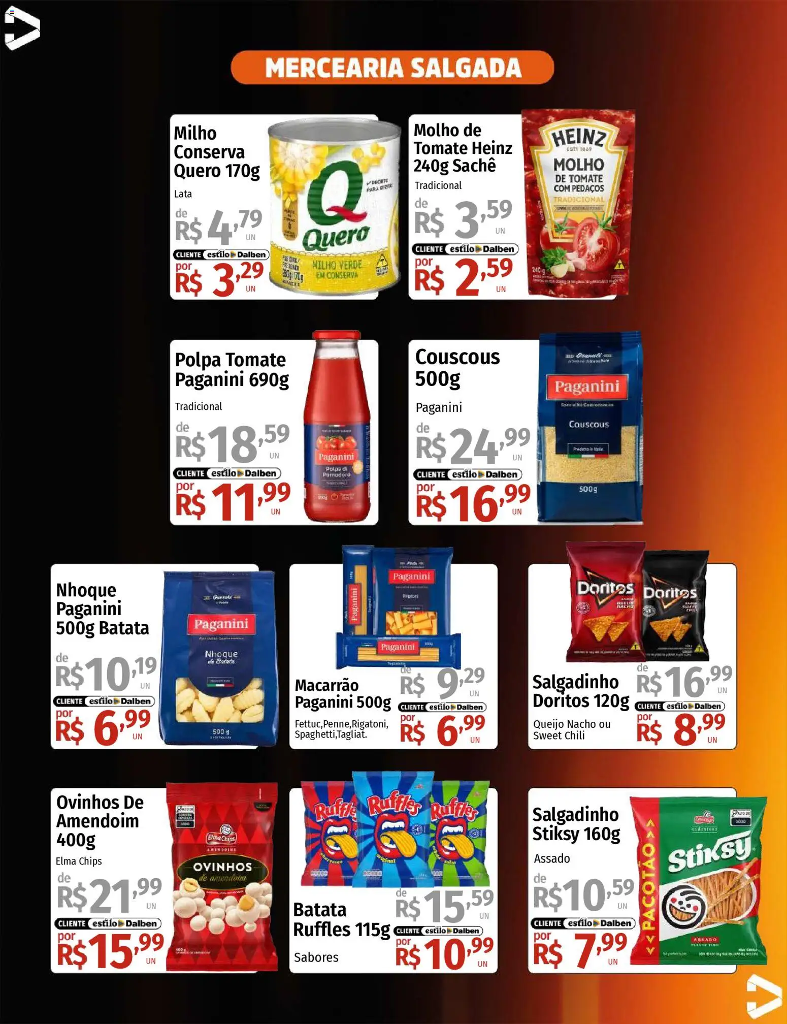 Supermercado Dalben Folheto - válido de 28.11.2025 | Página: 7 | Produtos: Amendoim, Molho de tomate, Elma Chips, Queijo