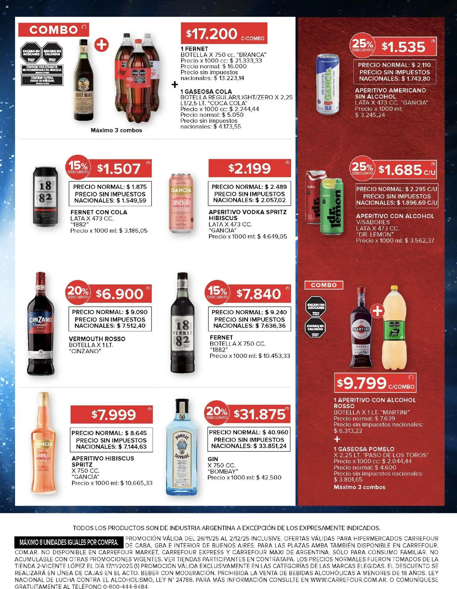 Carrefour ofertas │ válido desde el 26.11.2025 | Página: 16 | Productos: Vodka, Botella, Gin, Pomelo