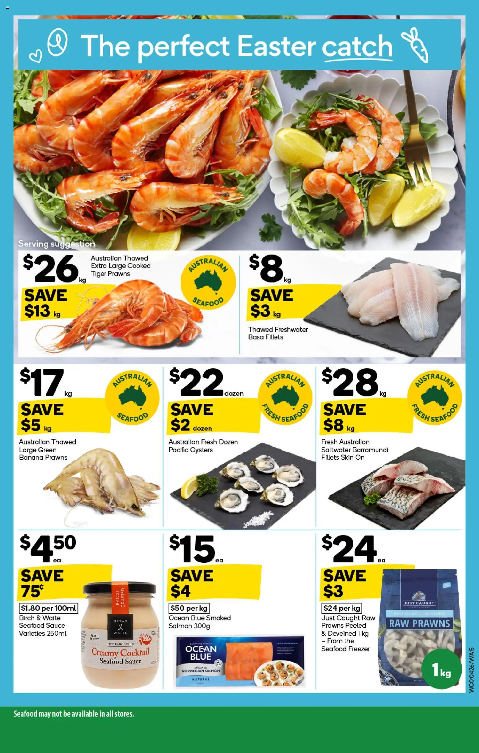 Woolworths catalogue - valid from 01.04.2026 | Page: 15 | Products: Prawns, Salmon, Sauce, Freezer