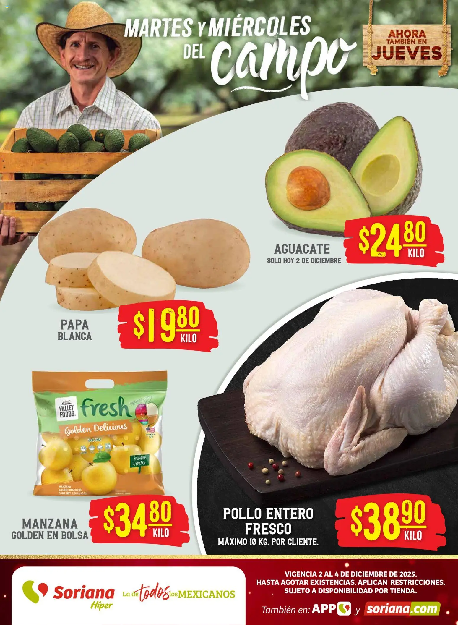 Nuevas ofertas de Soriana válidas en toda la República Mexicana desde el 02.12.2025. ¡Encuentra las mejores ofertas en Soriana - Martes y Miércoles del Campo Híper: Saltillo y Torreón! | Página: 1 | Productos: Pollo, Papa, Bolsa, Manzana