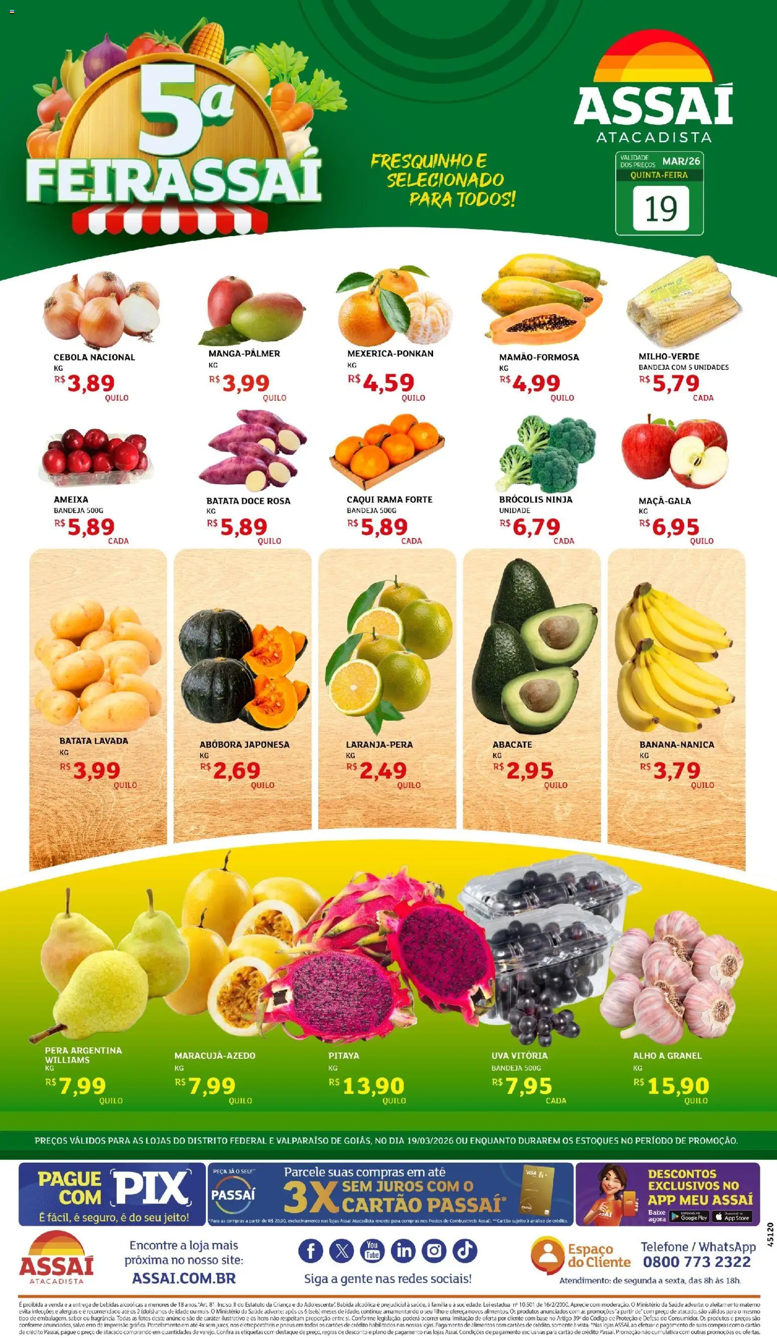 Assaí Atacadista Folheto - válido de 19.03.2026 | Página: 1 | Produtos: Caqui, Pera, Alho, Batata