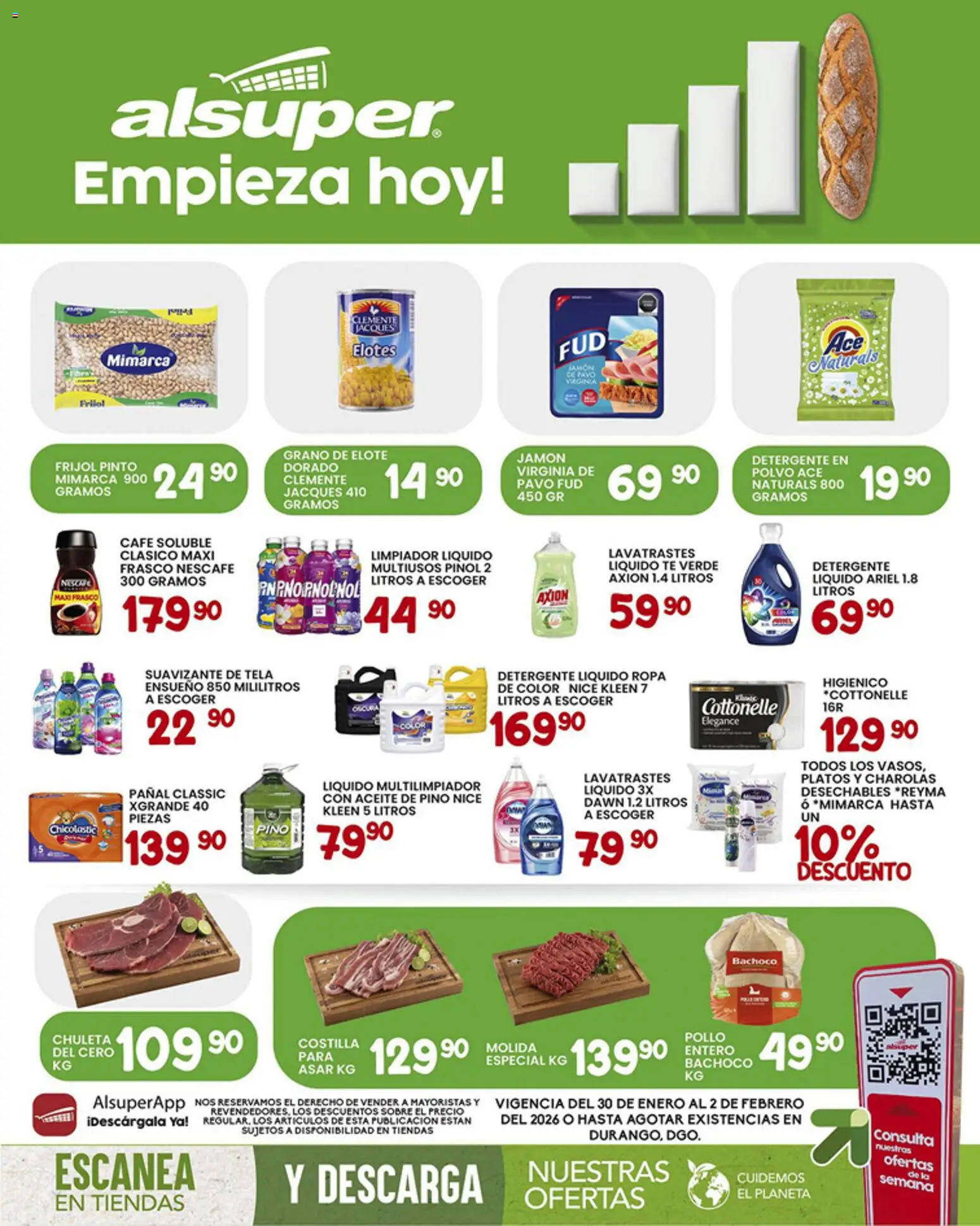 Nuevas ofertas de Alsuper válidas en toda la República Mexicana desde el 30.01.2026. ¡Encuentra las mejores ofertas en Alsuper folleto Durango! | Página: 1 | Productos: Jamón, Limpiador, Ropa, Té