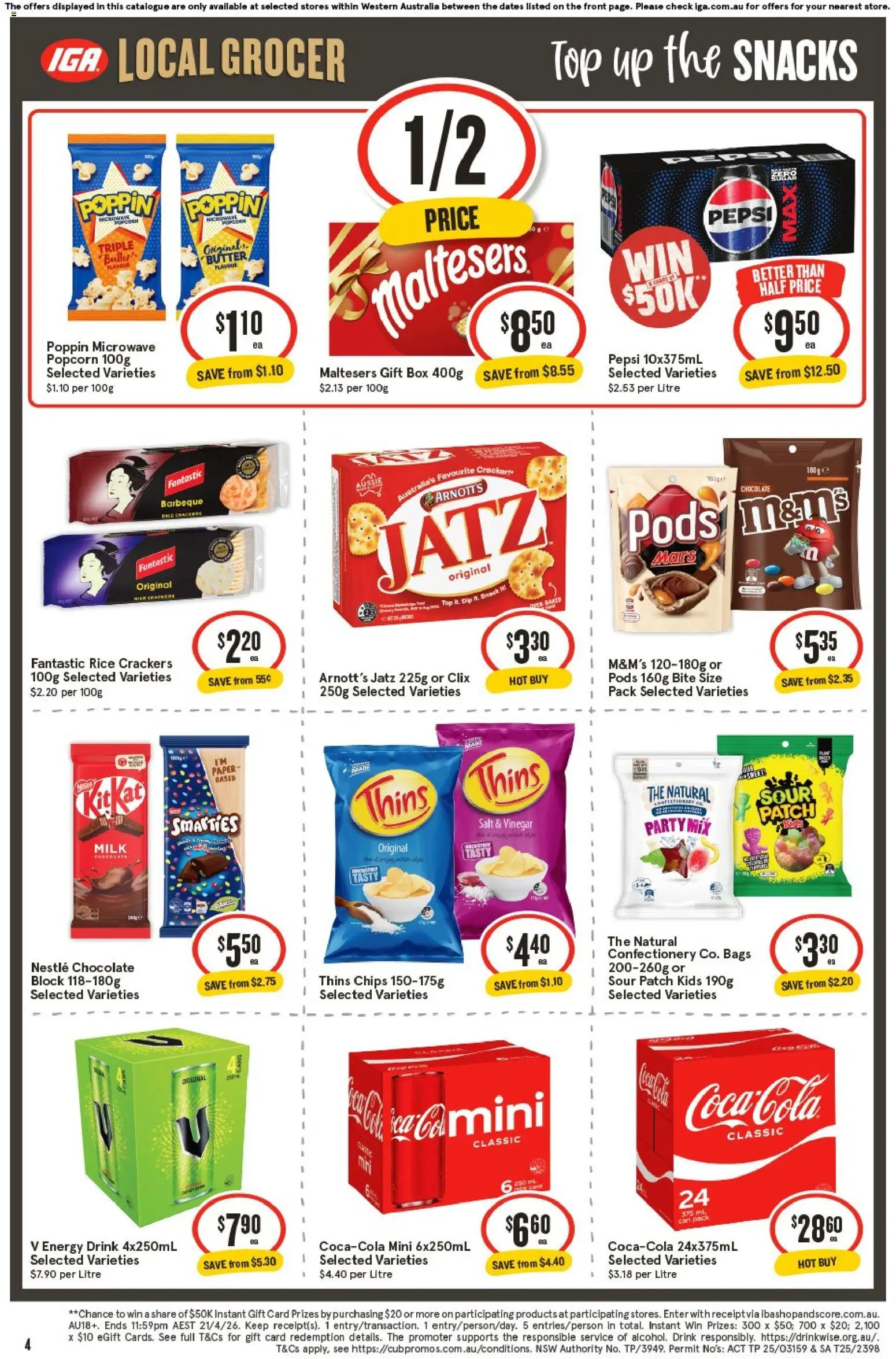IGA catalogue - valid from 15.04.2026 | Page: 4 | Products: Milk, Energy drink, Vinegar, Microwave