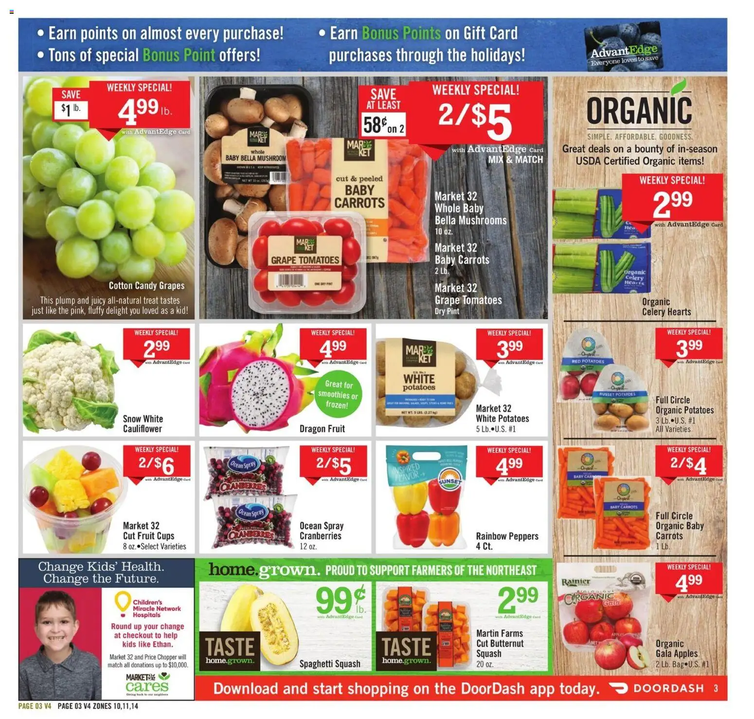 Price Chopper Weekly Ad - valid from 26.10.2025 | Page: 3 | Products: Mushrooms, Apples, Grapes, Cauliflower