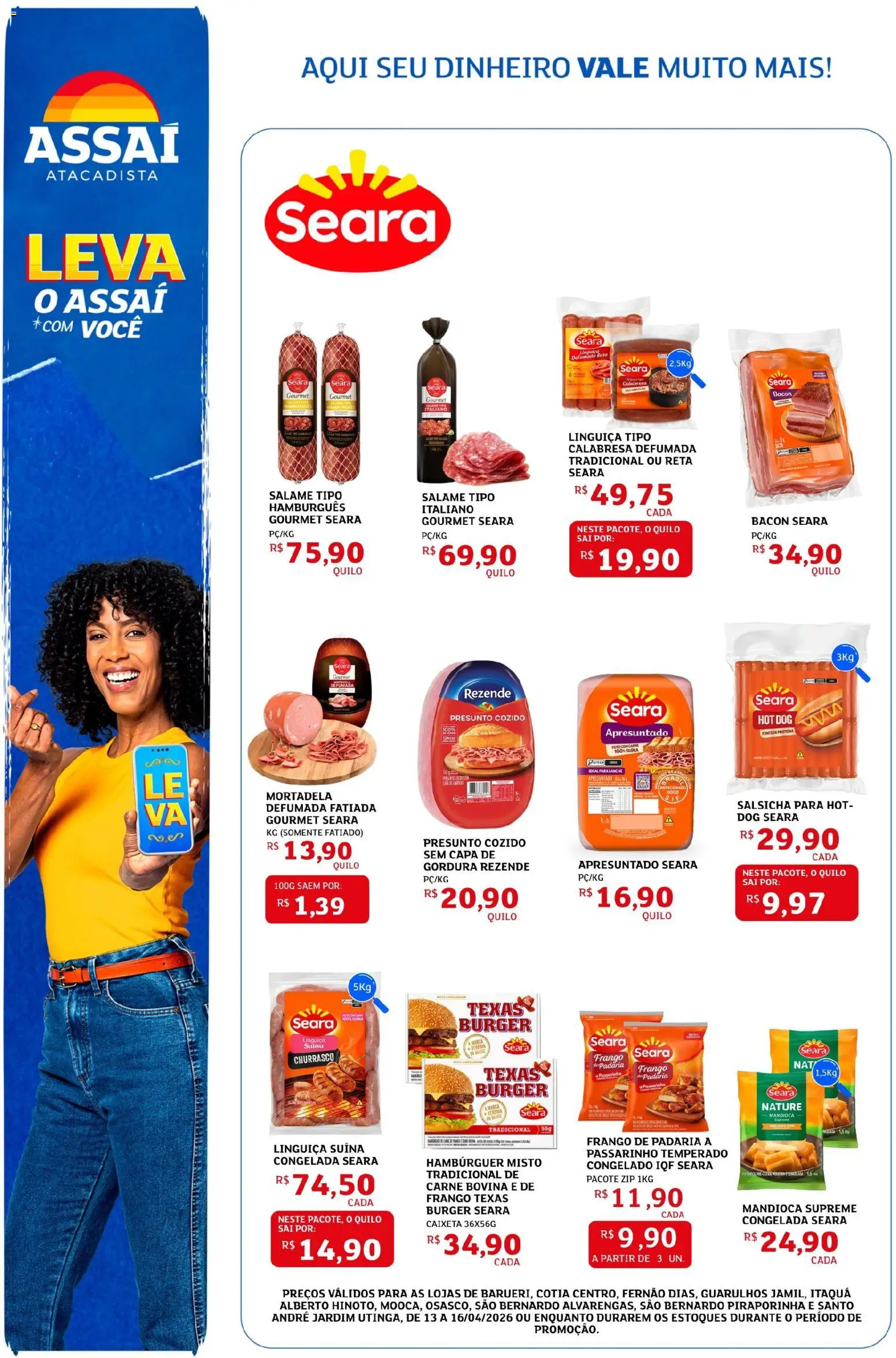 Assaí Atacadista Folheto - válido de 13.04.2026 | Página: 2 | Produtos: Mandioca, Salame, Mortadela, Frango