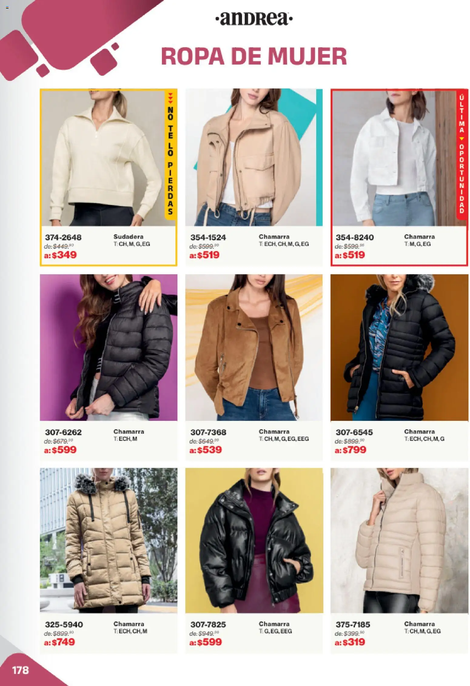 Nuevas ofertas de Andrea válidas en toda la República Mexicana desde el 02.11.2025. ¡Encuentra las mejores ofertas en Andrea catálogo Outlet! | Página: 178 | Productos: Chamarra, Ropa, Sudadera