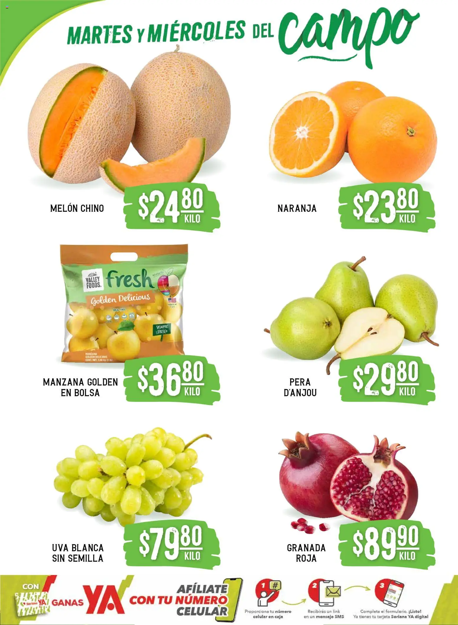 Nuevas ofertas de Soriana válidas en toda la República Mexicana desde el 25.11.2025. ¡Encuentra las mejores ofertas en Soriana - Martes y Miércoles del Campo Súper: Ags, Nay, Jal, Qro, Col, Mich, Gto, Hgo, Tlax, Mor, Pue, Gro, Oax, Edo. de Mex, Vall! | Página: 2 | Productos: Pera, Melón, Bolsa, Manzana