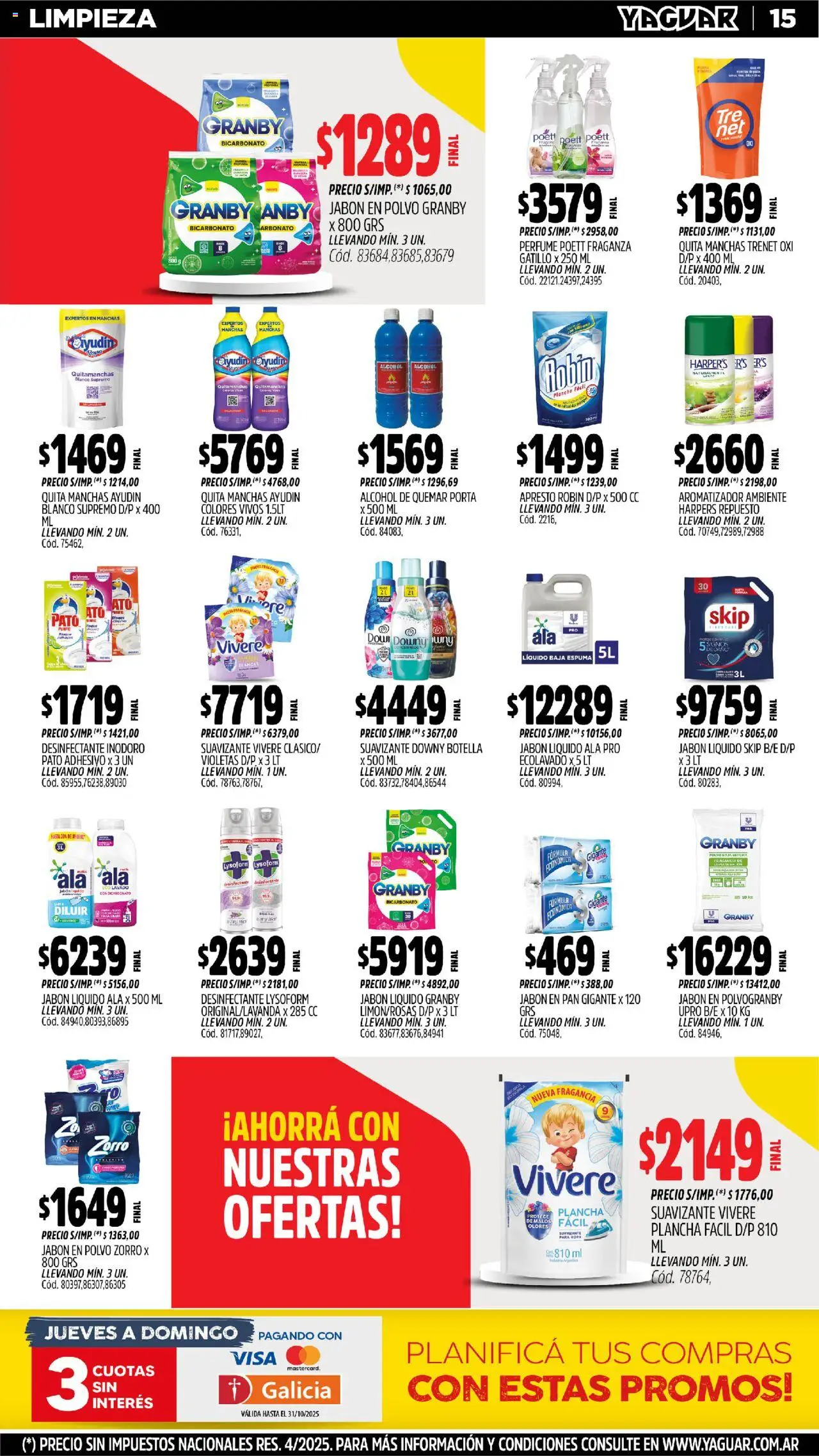 Yaguar - General Roca │ válido desde el 20.10.2025 | Página: 15 | Productos: Desinfectante, Perfume, Jabón líquido, Plancha