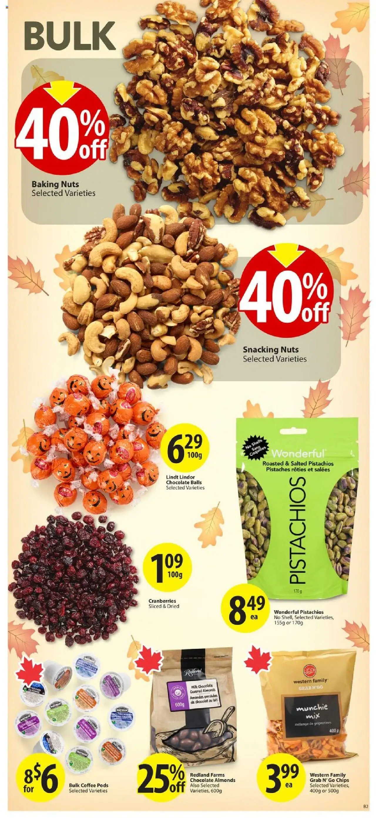Save on foods flyer valid from 09.10.2025 | Page: 24 | Products: Chips, Nuts, Milk, Coffee