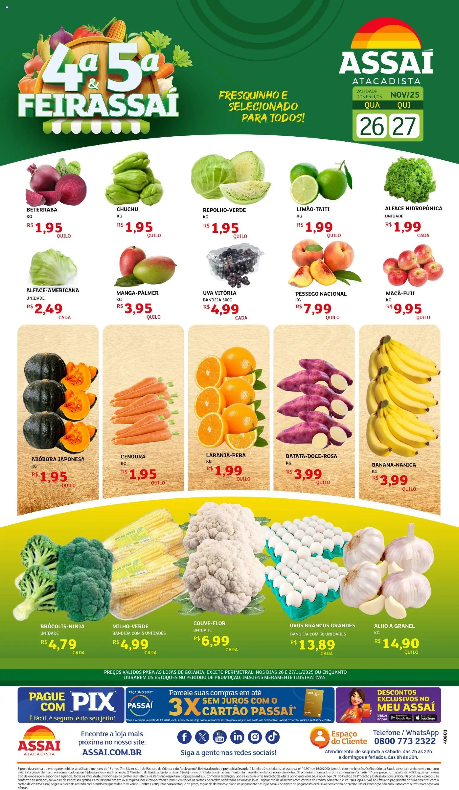 Assaí Atacadista Folheto - válido de 26.11.2025 | Página: 1 | Produtos: Pêssego, Alho, Fanta, Pneus