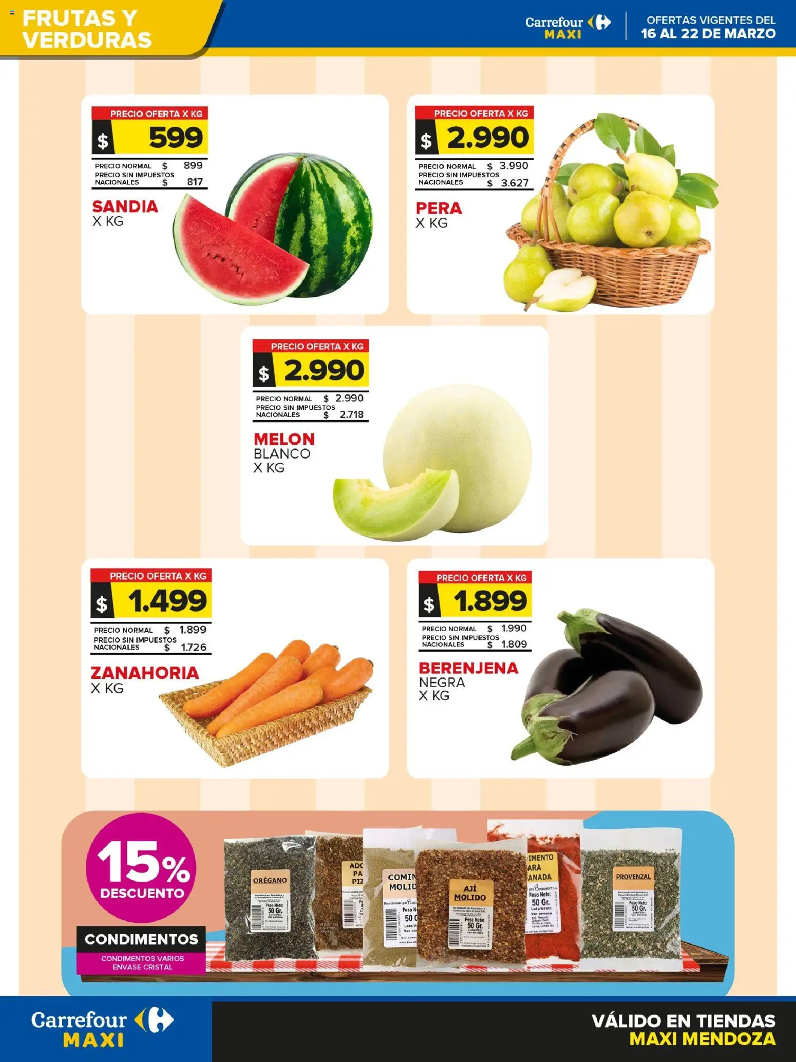 Carrefour - Frutas y Verduras B │ válido desde el 16.03.2026 | Página: 1 | Productos: Peso, Pera, Berenjena, Orégano