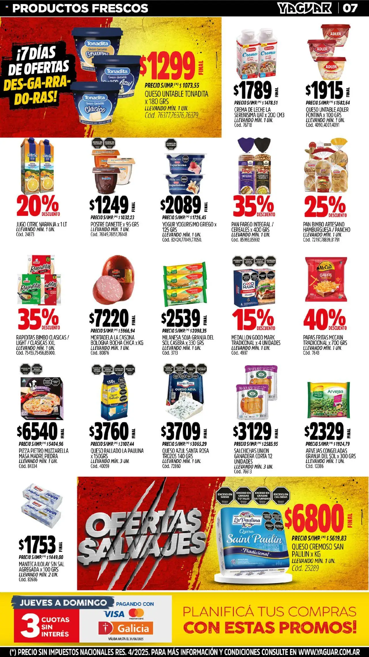 Yaguar - Neuquén │ válido desde el 04.08.2025 | Página: 7 | Productos: Milanesa, Mortadela, Manteca, Papas fritas