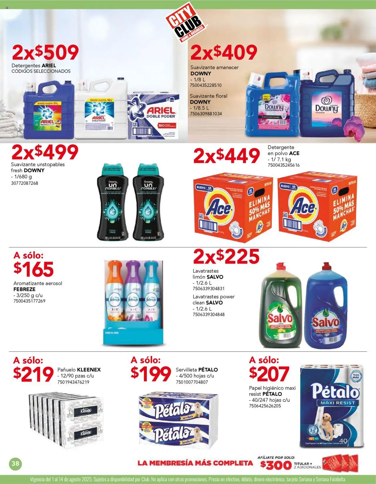 Nuevas ofertas de City Club válidas en toda la República Mexicana desde el 01.08.2025. ¡Encuentra las mejores ofertas en City Club - Catálogo! | Página: 38 | Productos: Detergente, Papel higiénico, Pañuelo, Polvo