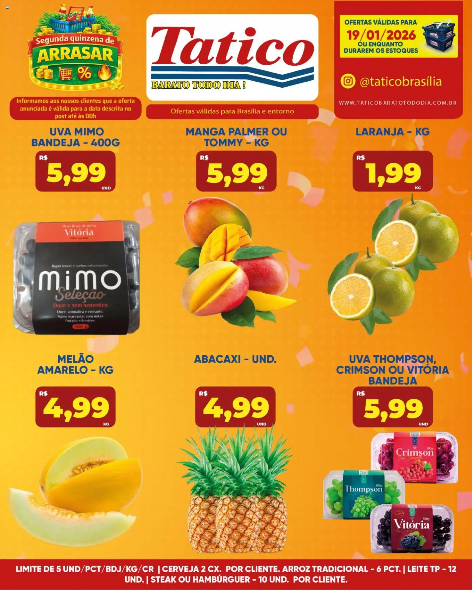 Tatico Folheto - válido de 19.01.2026 | Página: 7 | Produtos: Leite, Abacaxi, Hambúrguer, Bandeja