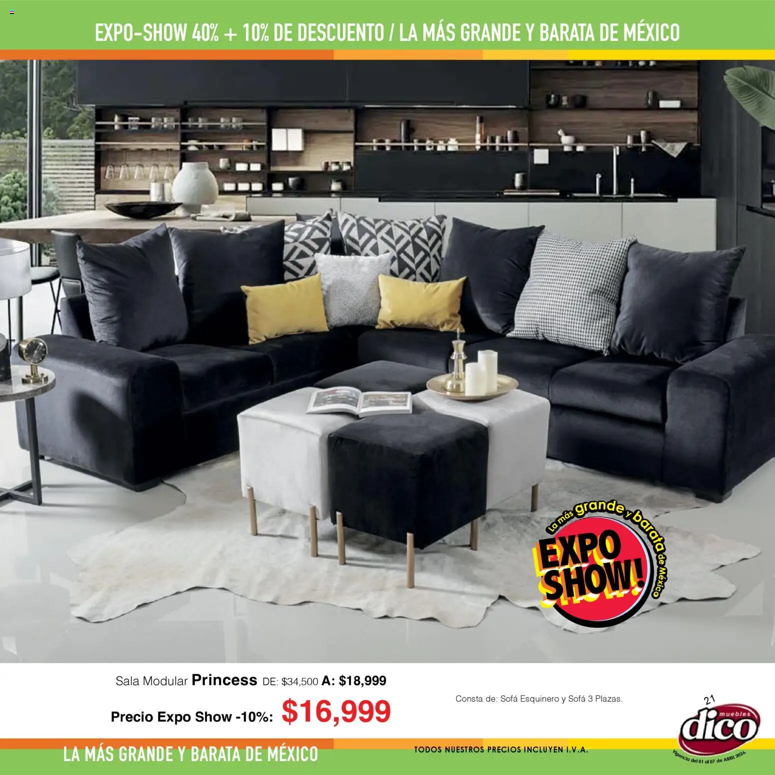 Nuevas ofertas de Muebles Dico válidas en toda la República Mexicana desde el 01.04.2026. ¡Encuentra las mejores ofertas en Muebles Dico catálogo Expo Show! | Página: 21 | Productos: Sofá, Modular