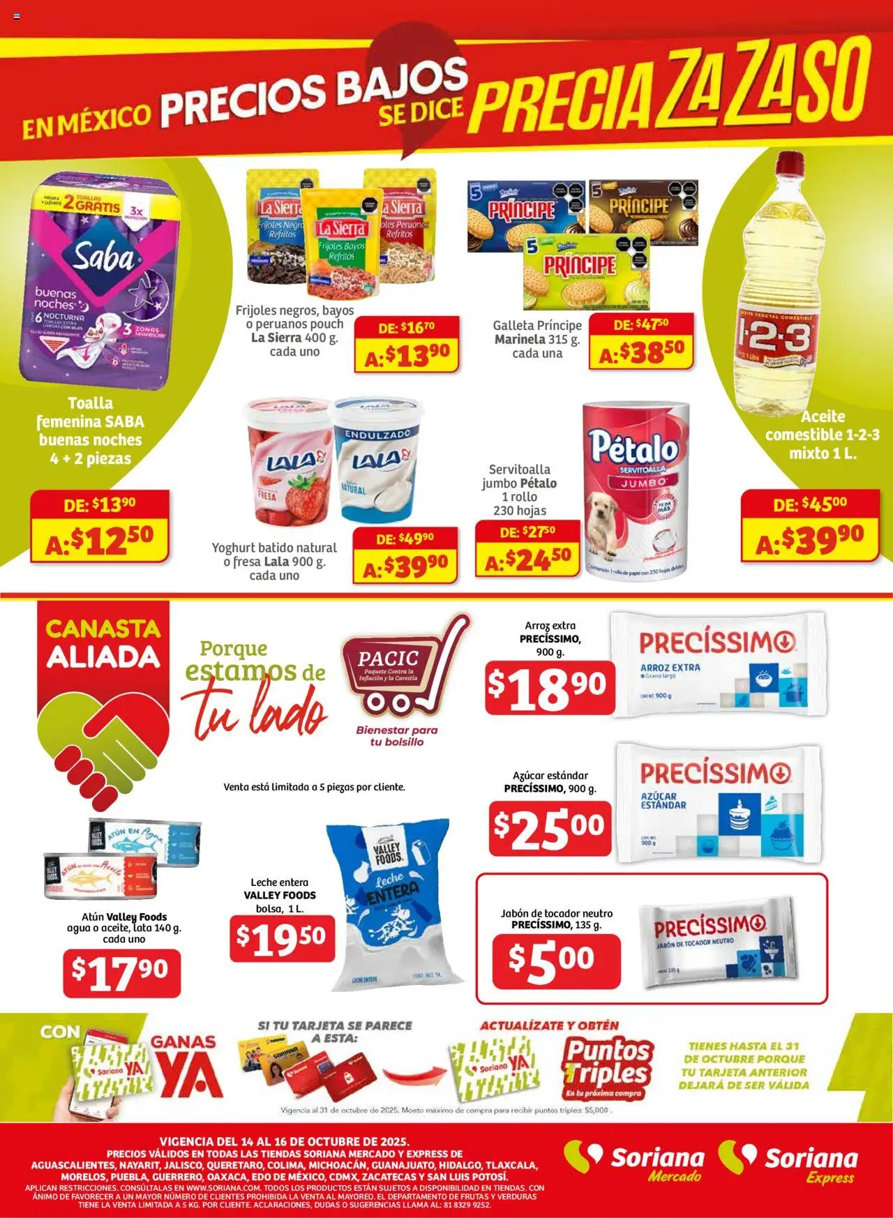 Nuevas ofertas de Soriana válidas en toda la República Mexicana desde el 14.10.2025. ¡Encuentra las mejores ofertas en Soriana - Frescos del Mandado Mercado: Ags, Nay, Jal, Qro, Col, Mich, Gto, Hgo, Tlax, Mor, Pue, Gro, Oax, Edo. de Mex, CDMX, Zac y! | Página: 3 | Productos: Fresa, Leche, Sierra, Jabón