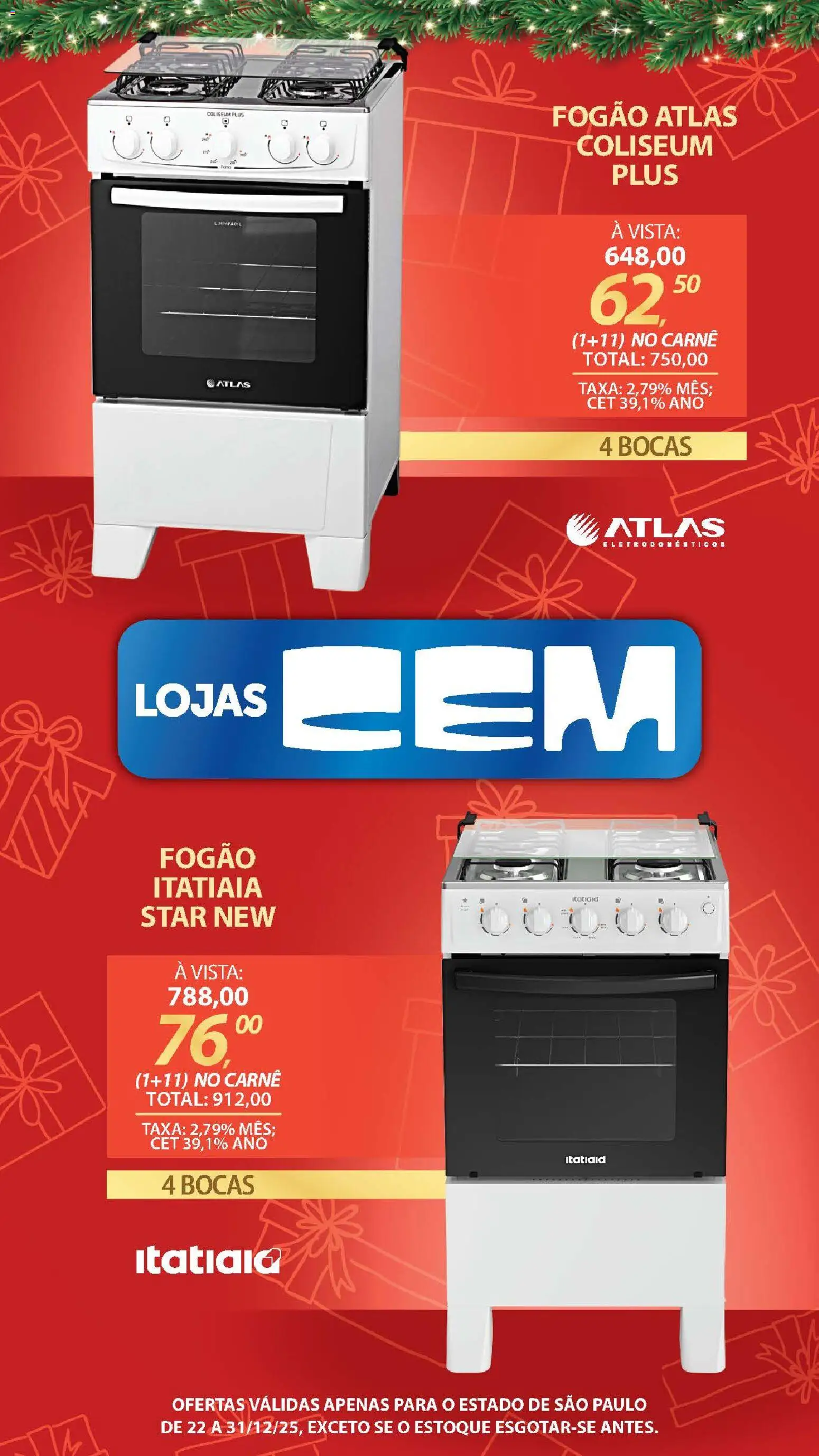 Lojas Cem Folheto - válido de 22.12.2025 | Página: 38 | Produtos: Fogão, Carne, Eletrodomésticos