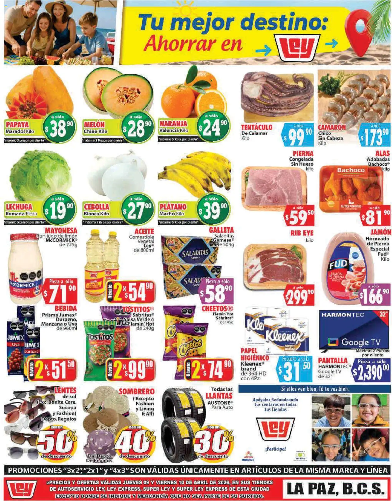 Nuevas ofertas de Casa Ley válidas en toda la República Mexicana desde el 09.04.2026. ¡Encuentra las mejores ofertas en Casa Ley folleto Autoservicio La Paz, BCS! | Página: 2 | Productos: Melón, Lentes, Manzana, Limón