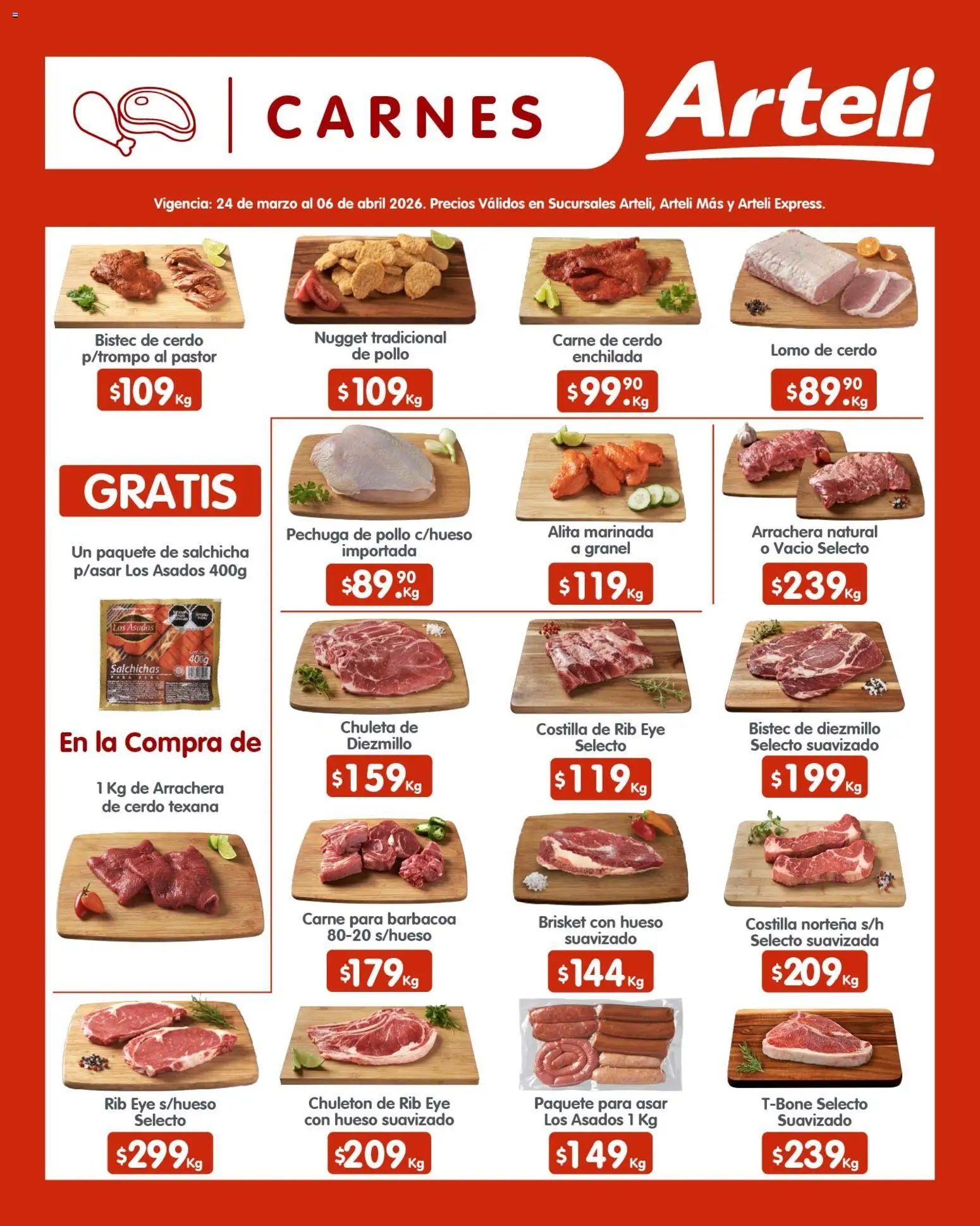 Nuevas ofertas de Arteli válidas en toda la República Mexicana desde el 24.03.2026. ¡Encuentra las mejores ofertas en Arteli folleto Quincenal! | Página: 9 | Productos: Pollo, Salchicha, Cerdo