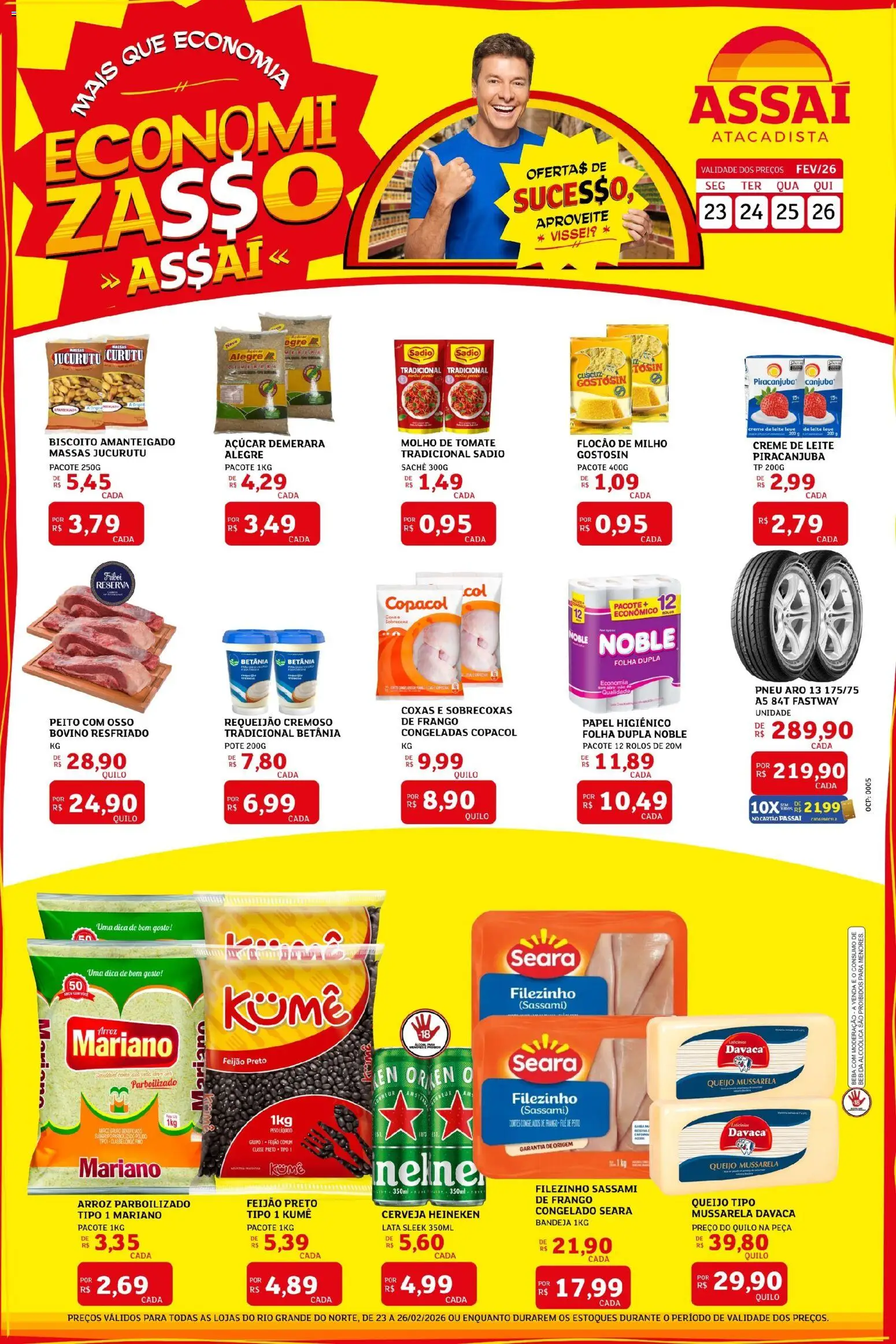 Assaí Atacadista Folheto - válido de 23.02.2026 | Página: 1 | Produtos: Pneu, Cerveja Heineken, Creme, Bandeja
