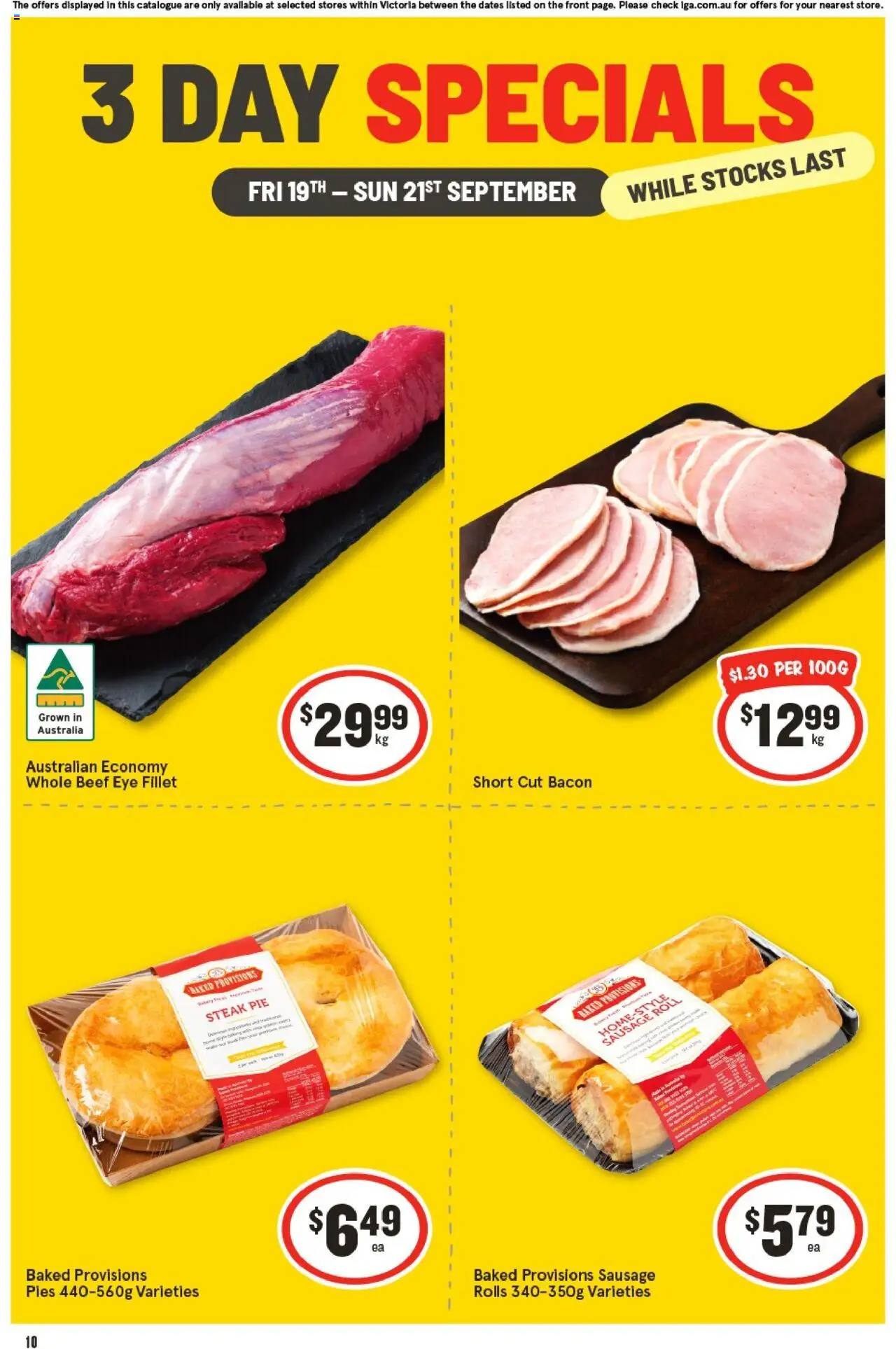 IGA catalogue - valid from 19.09.2025 | Page: 1 | Products: Bacon, Steak, Sausage, Pies