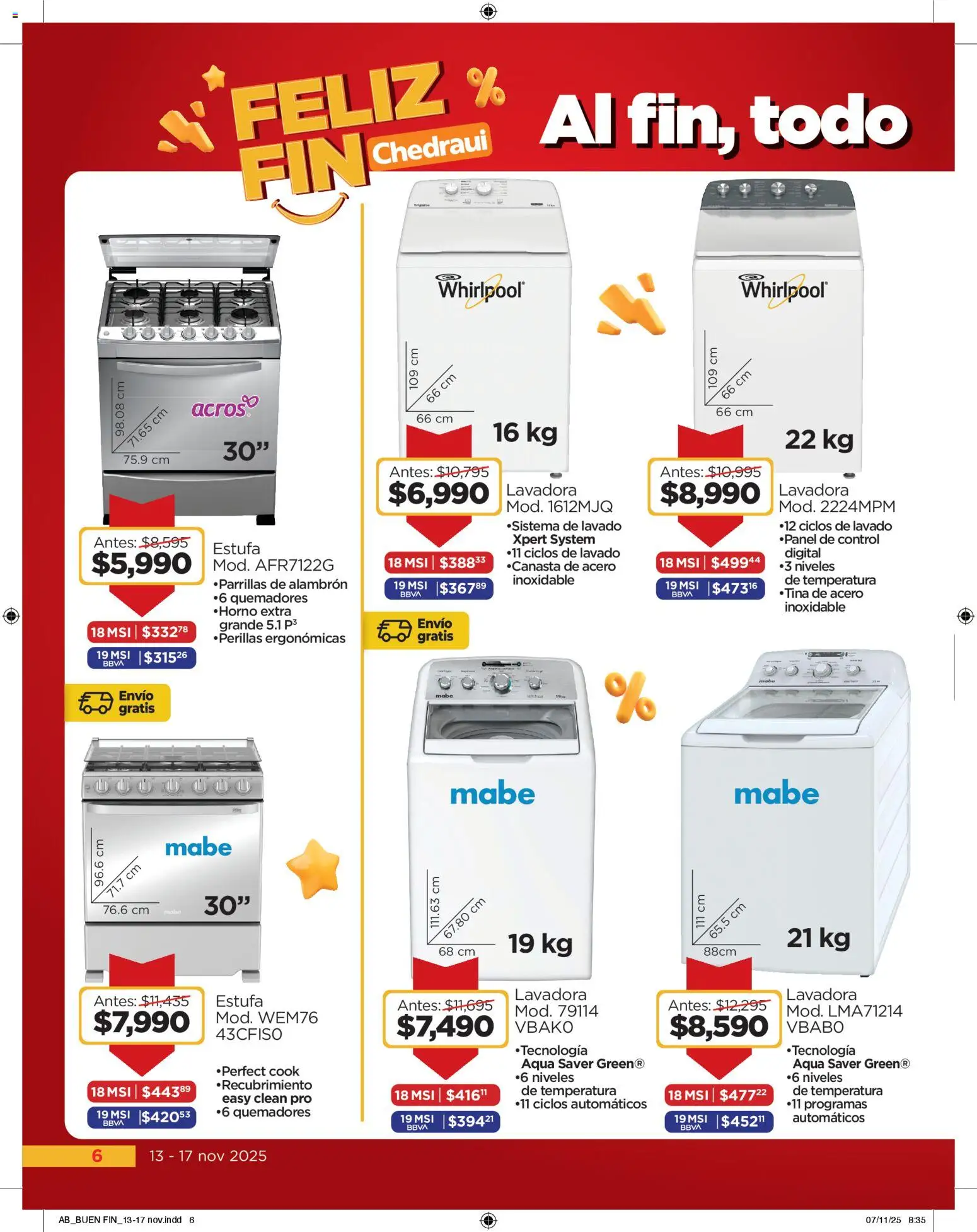 Nuevas ofertas de Chedraui válidas en toda la República Mexicana desde el 13.11.2025. ¡Encuentra las mejores ofertas en Chedraui Buen Fin! | Página: 6 | Productos: Lavadora