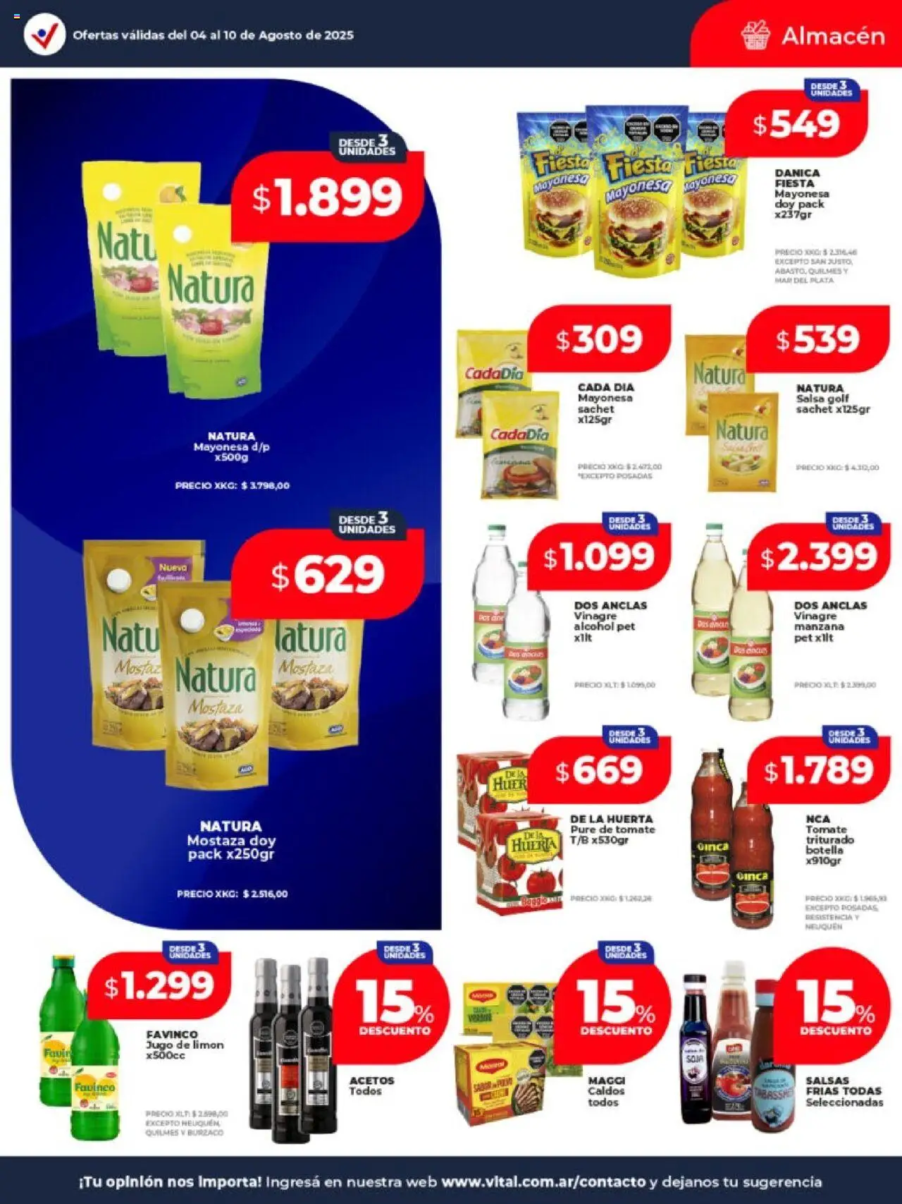 Vital - Ofertas │ válido desde el 04.08.2025 | Página: 15 | Productos: Vinagre, Mayonesa, Manzana, Pure de Tomate