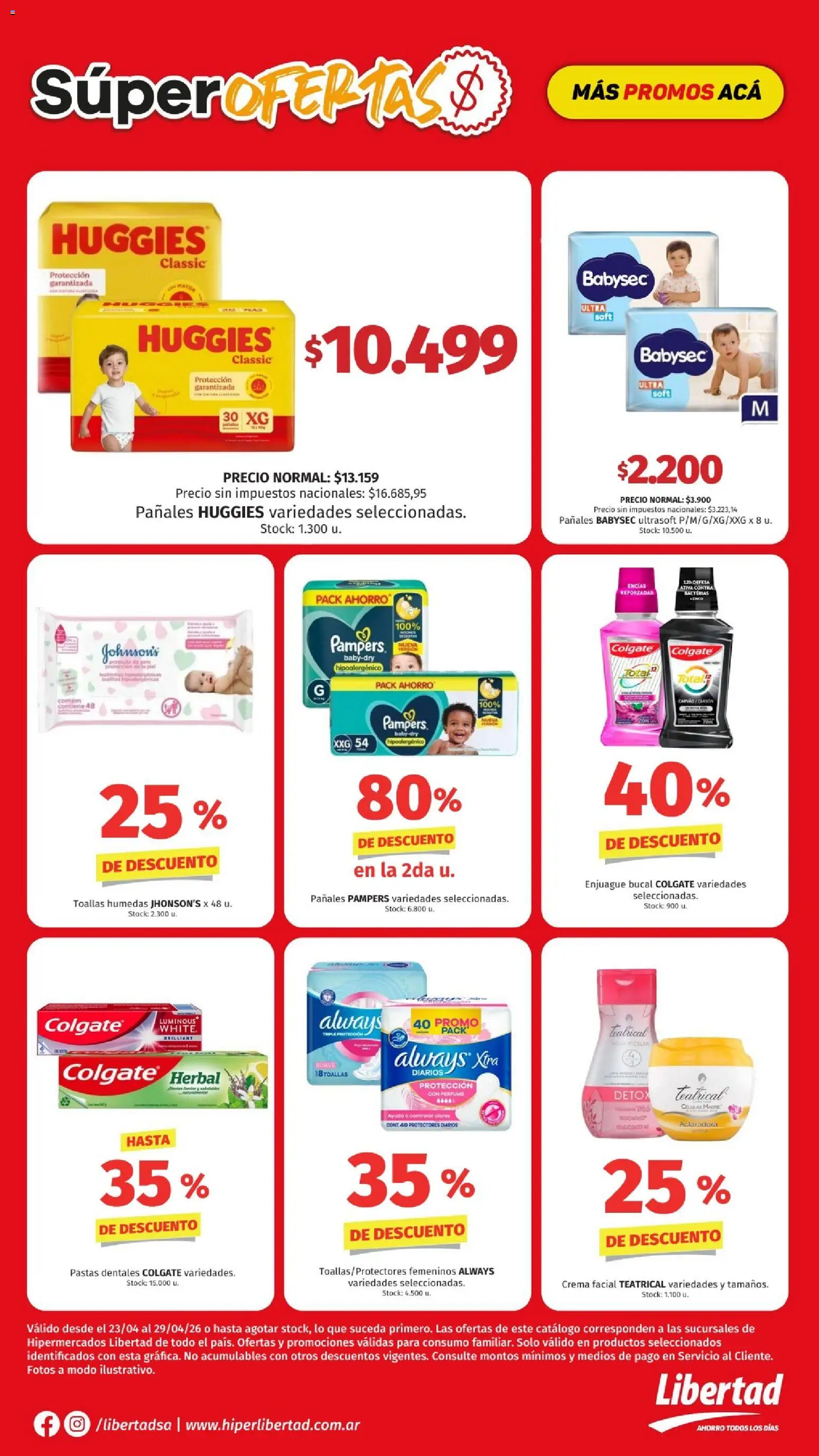 Hipermercado Libertad - Superoferta  │ válido desde el 22.04.2026 | Página: 6 | Productos: Toallas, Pañales, Protectores diarios, Crema