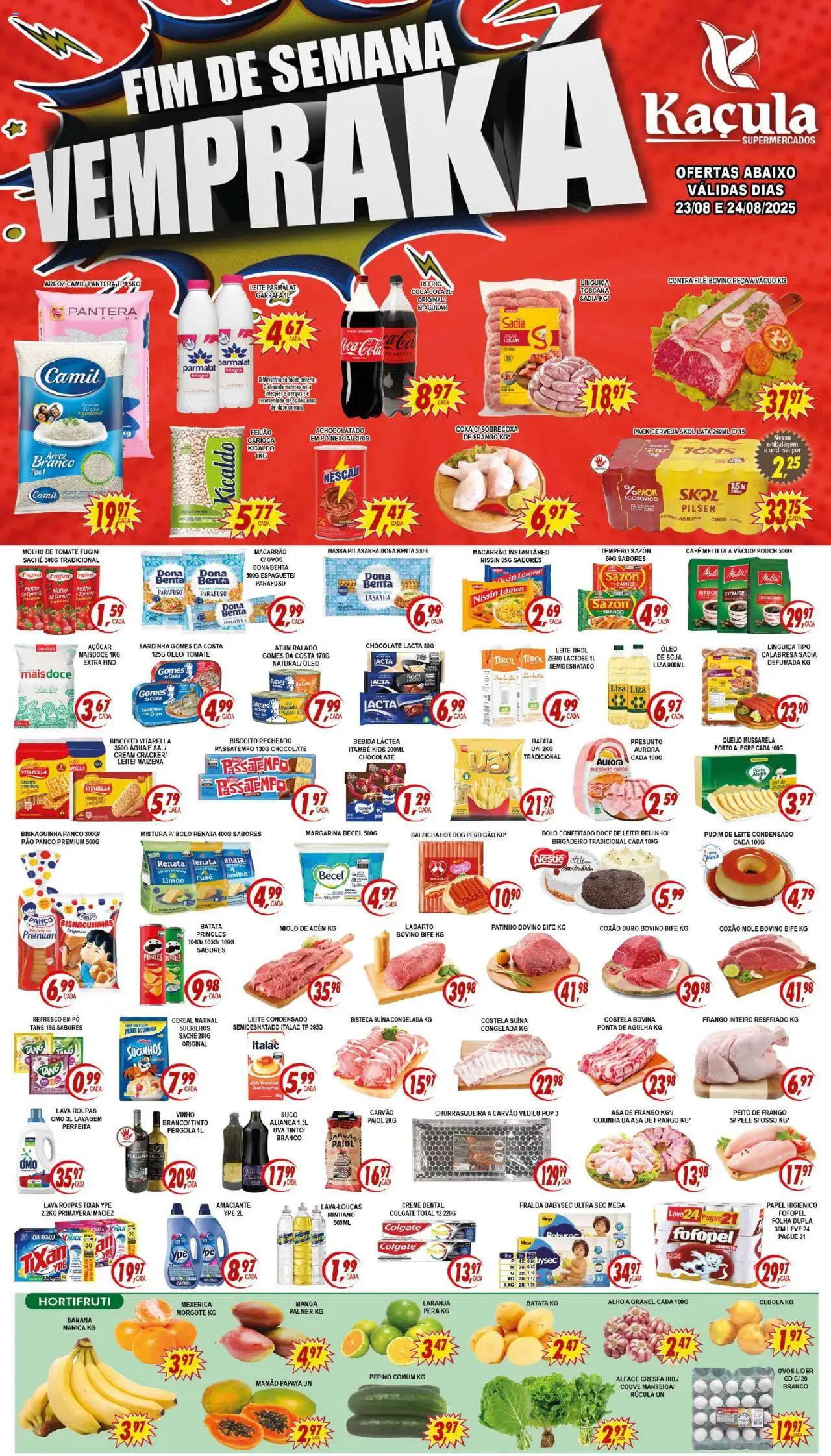 Kaçula Folheto - válido de 23.08.2025 | Página: 1 | Produtos: Cebola, Nescau, Amaciante, Peito de frango
